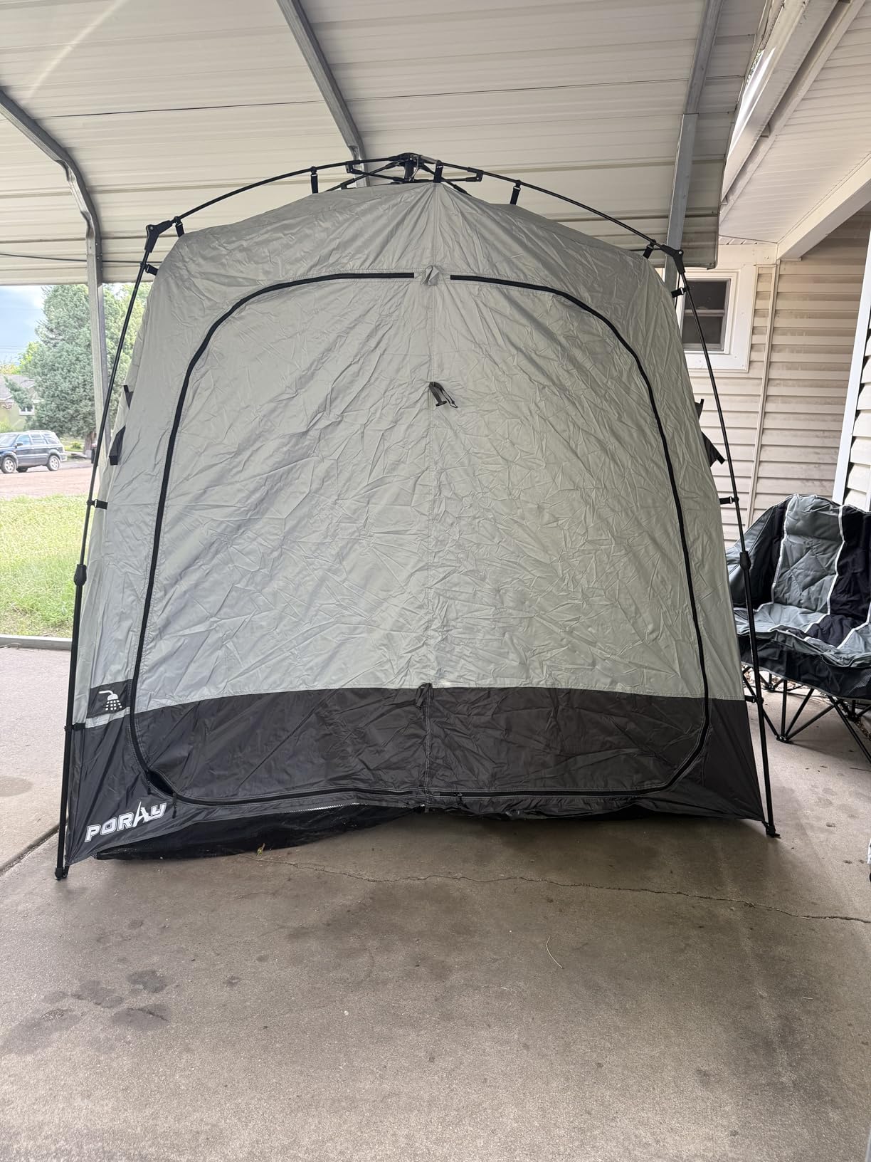 Porayhut Portable Camping Shower Tent Deluxe Changing Room Easy Set Up Privacy Shelter,Large Toilet Tent 2 Rooms with Floor Drain Design for Beach, Camping,Hiking with Stakes and Ropes for Stability customer photo 2