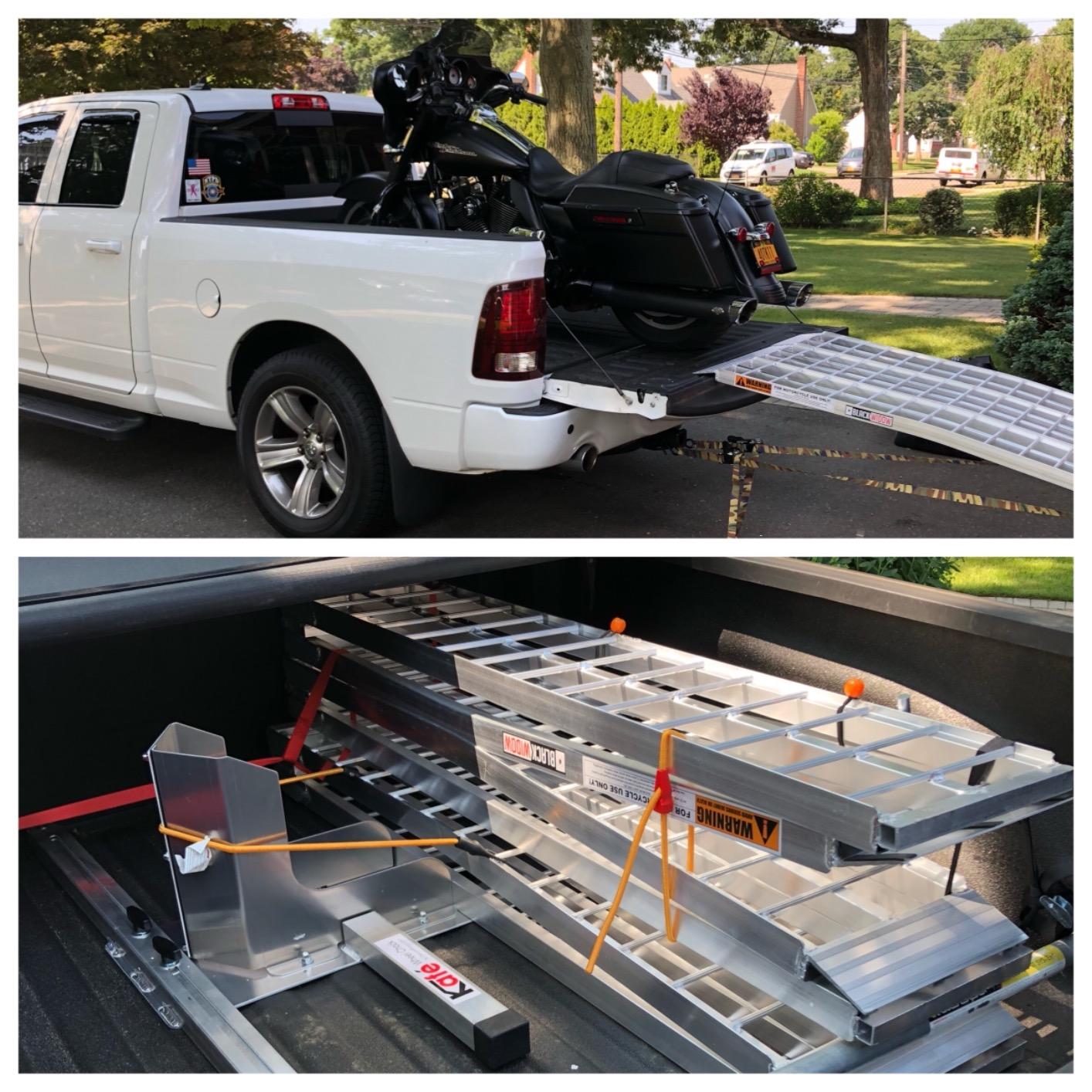 Black Widow Aluminum Arched Folding Motorcycle Ramp, 1,500 lb, 9 Ft x38 in | 3-Piece Arched Deck Clears the Belly to Prevent Scraping, Full-Width 38 In Surface Folds Compact for Street and Touring Bikes customer photo 1