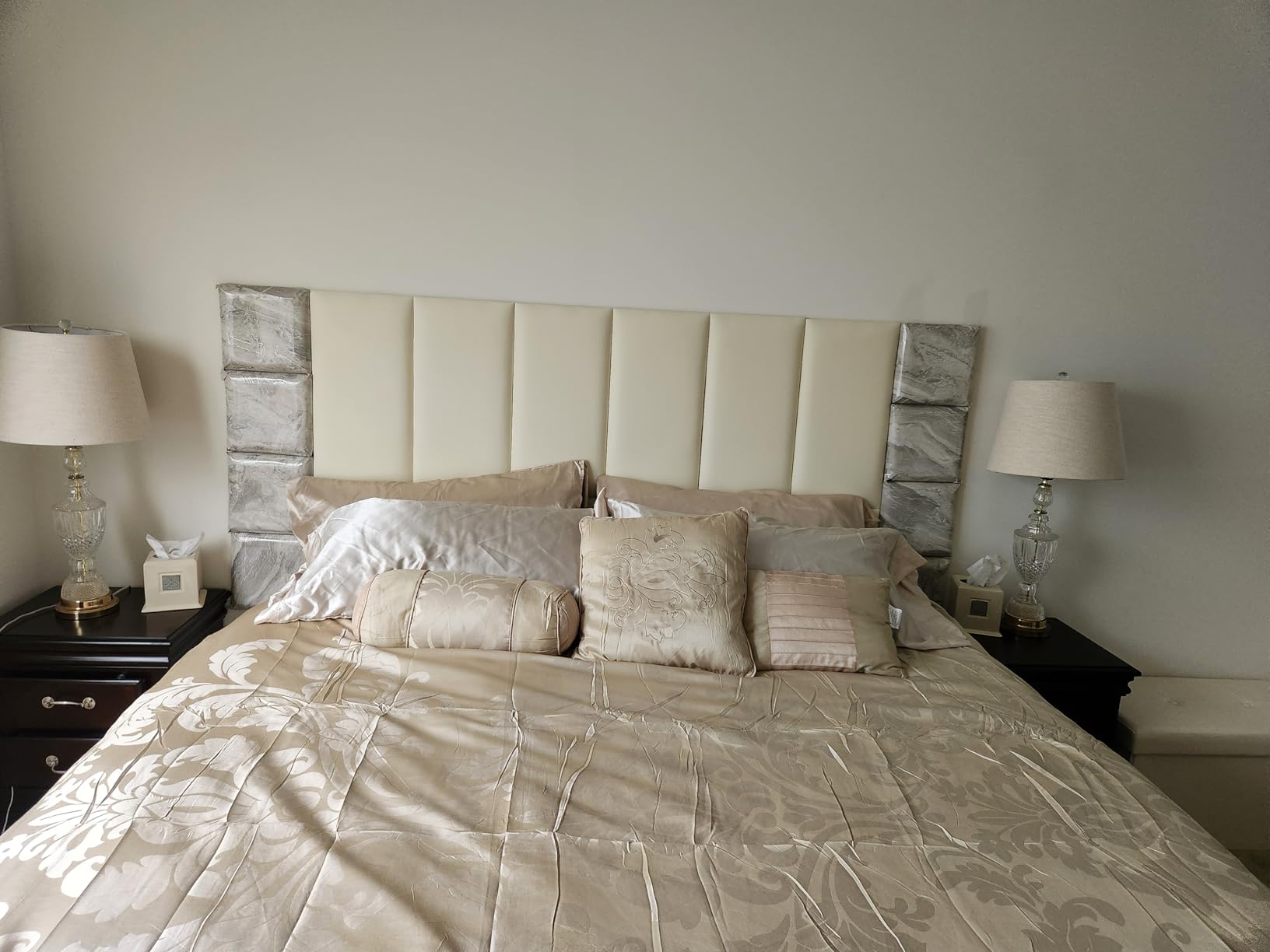 Chezmoi Collection Royale 7-Piece Jacquard Floral Comforter Set, Oversized King, Champagne customer photo 2