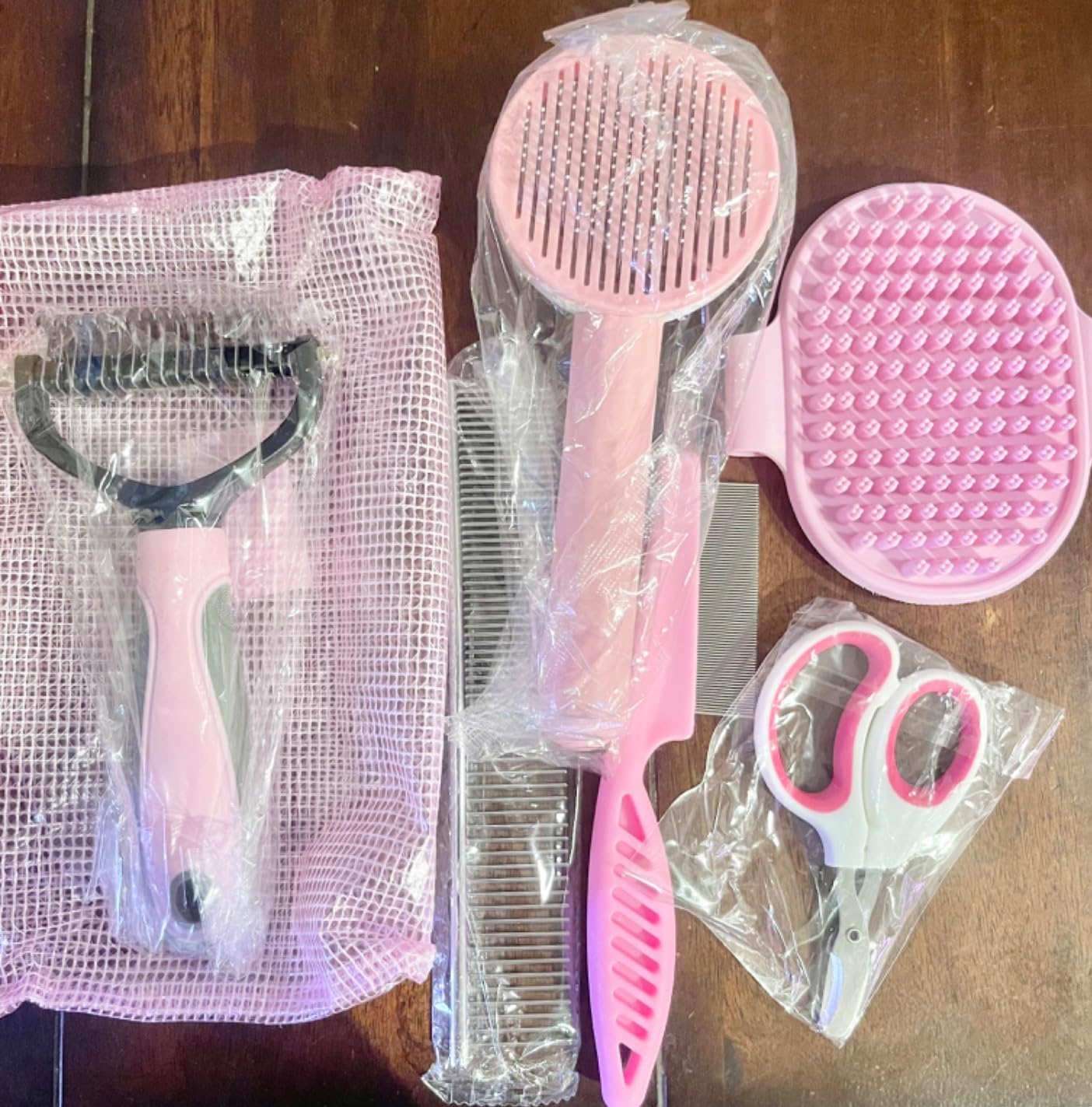 Cat Grooming Brush Kit 6 Tools - Deshedding & Dematting for Long/Short Hair, Self-Cleaning Slicker Brush with 6-in-1 Flea Comb for Cats & Kittens (Pink) customer photo 1