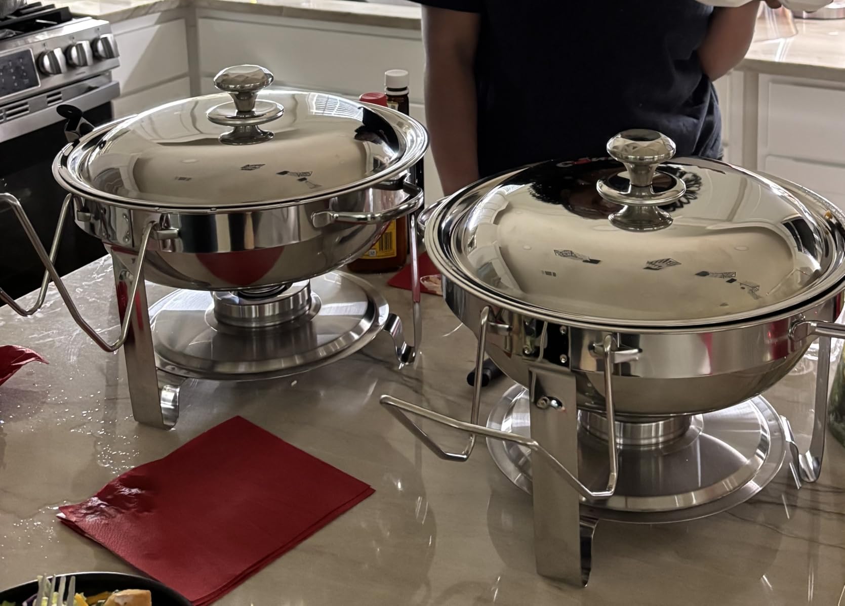 Chafing Dishes for Buffet, 4 Pack 5QT Round Stainless Steel Chafing Dish Set for Home Parties, Christmas Gatherings, Catering Events Complete Buffet Warmer Set (Golden 4) customer photo 2