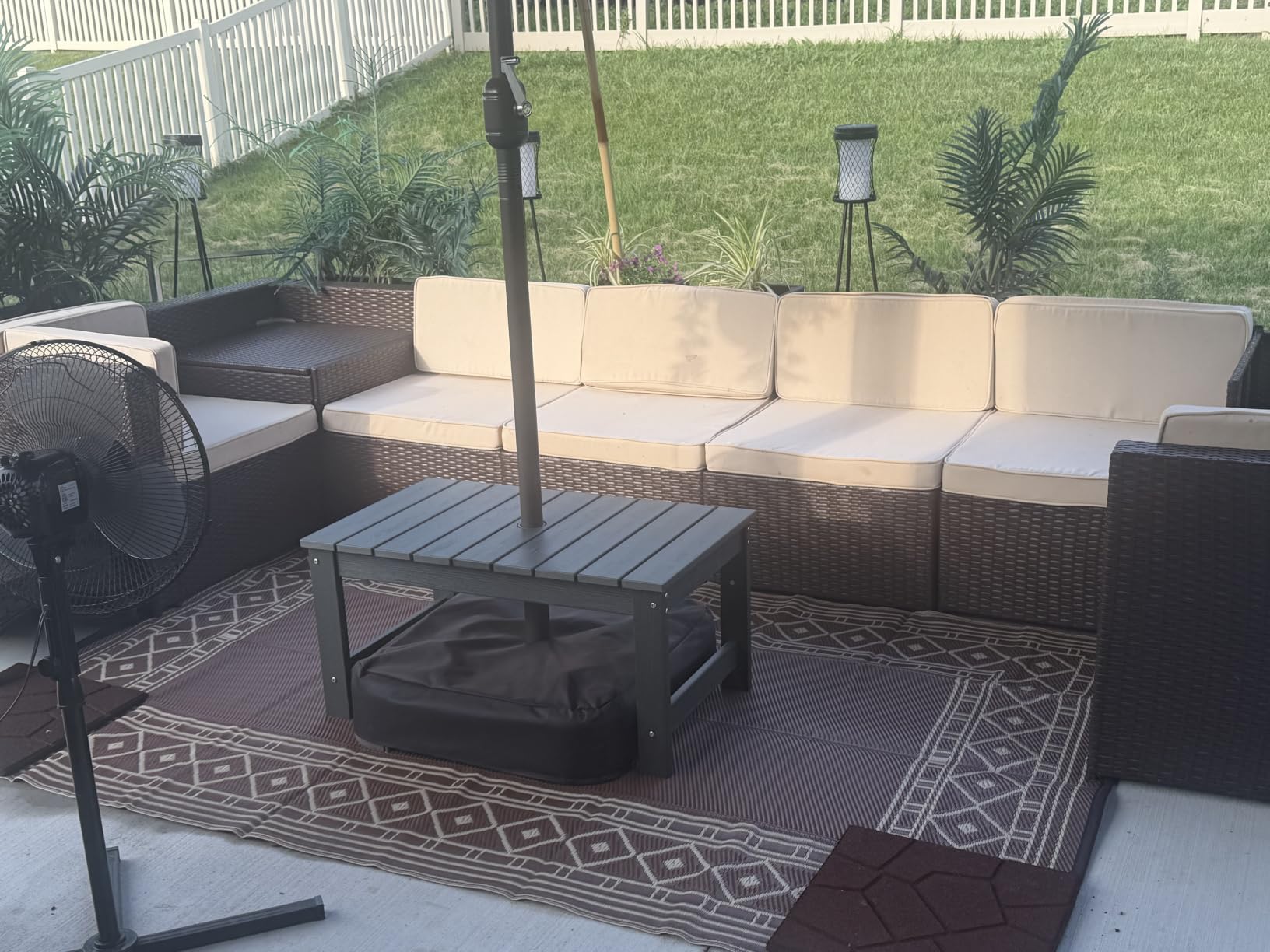 SERWALL HDPE Outdoor Coffee Table with Umbrella Hole, Black customer photo 2