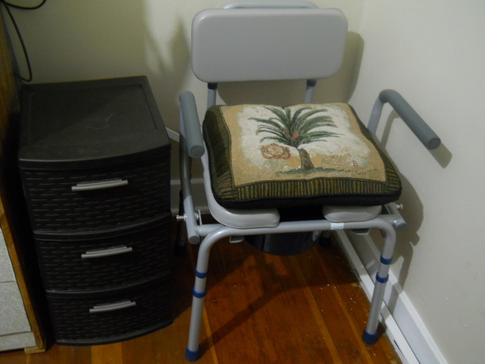 Loyoda Drop Arm Bedside Commode with Liners, Padded Seat & Backrest (Blue) customer photo 2