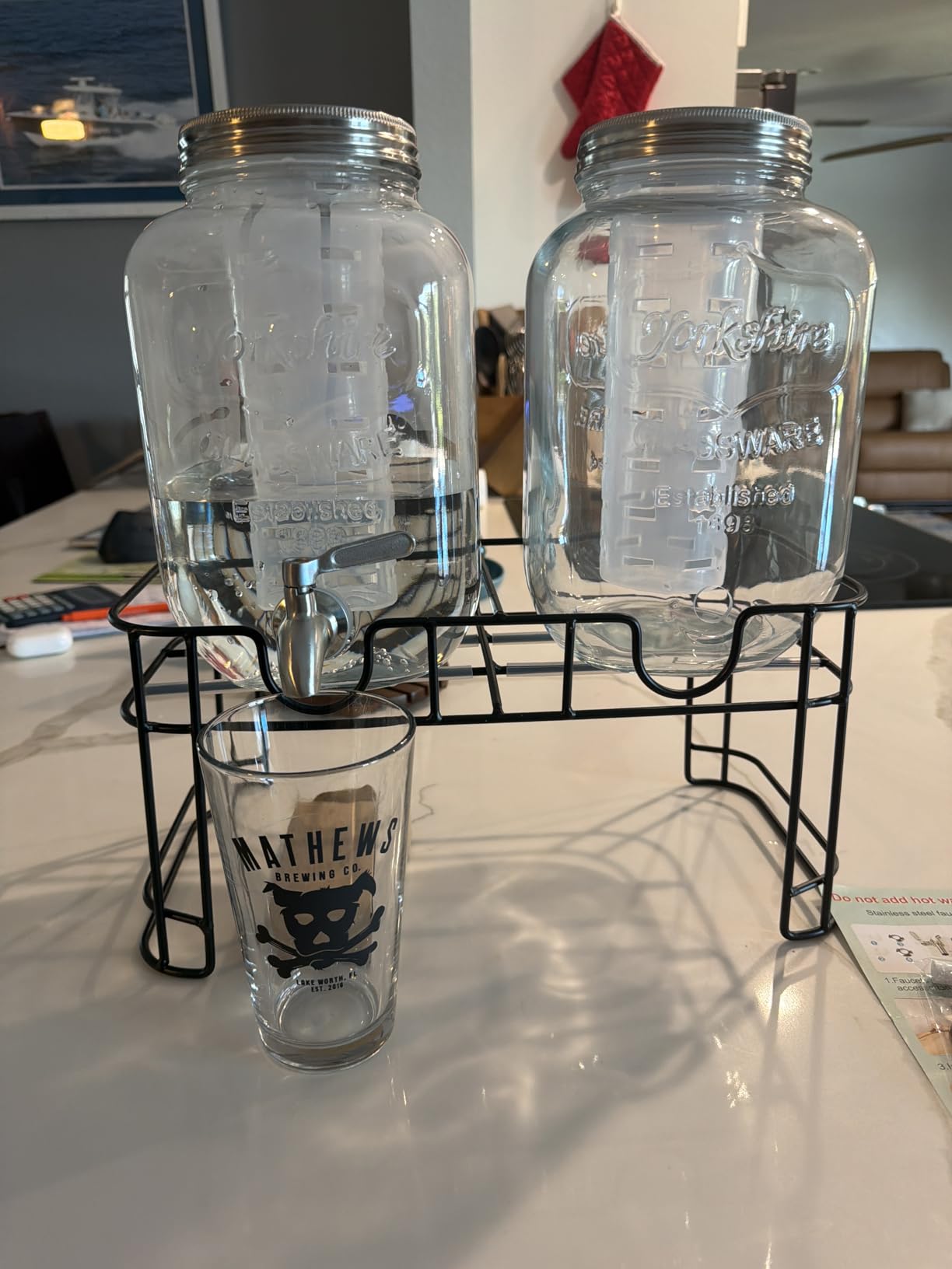 2 Gallon Glass Drink Dispensers For Parties,Beverage Dispensers With Stand And 100% Leakproof Stainless Steel Spigot.Glass Water Jug Dispenser,Lemonade Dispenser,Mason Jar. customer photo 2