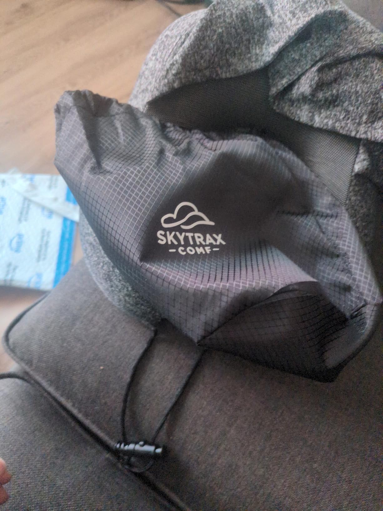 SkytraxComf Travel Neck Pillow with Hood for Privacy on Long Flights, Memory Foam, Airplane Sleep, Safety-Tested Materials, Extra Large Hood, Chin Support, Earplugs, Washable Cover customer photo 2