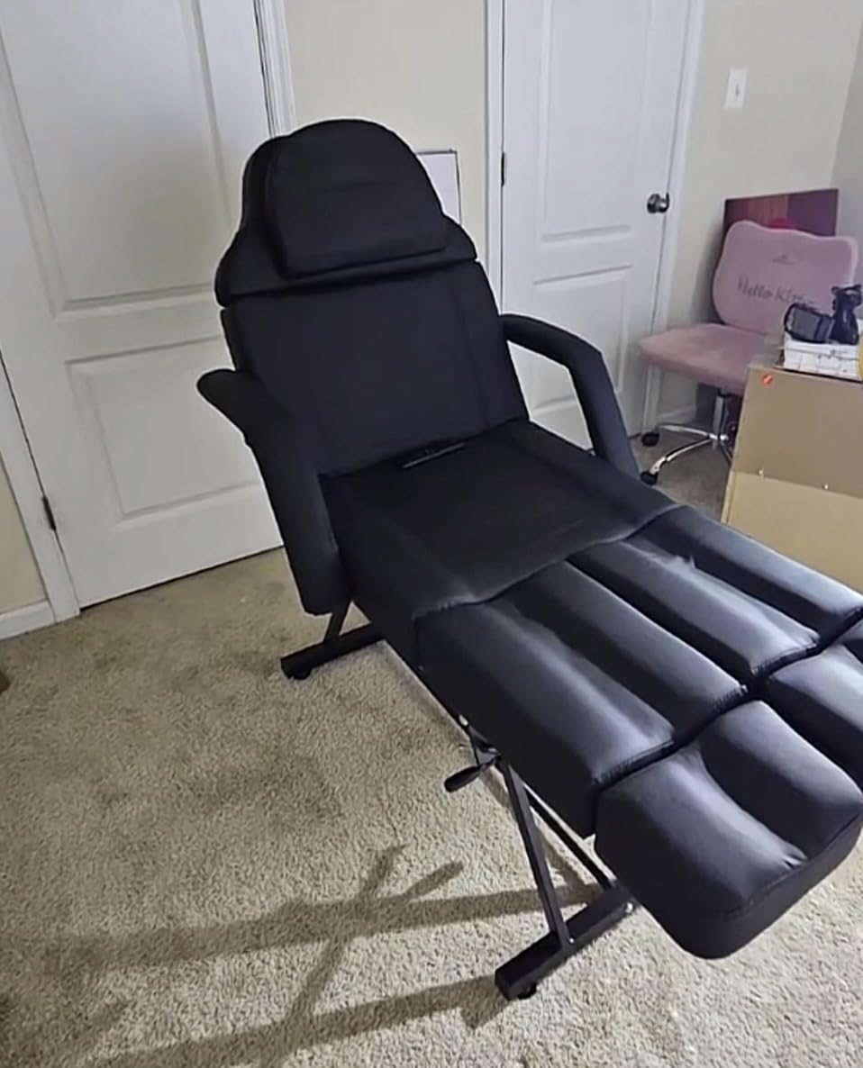 Facial Tattoo Chair, Hydraulic Esthetician Bed with Rolling Stool, Extended Head Spa Tattoo Artist Massage Table 360° Swivel Salon Beauty Spa Equipment w/Removable Armrests, Black customer photo 2