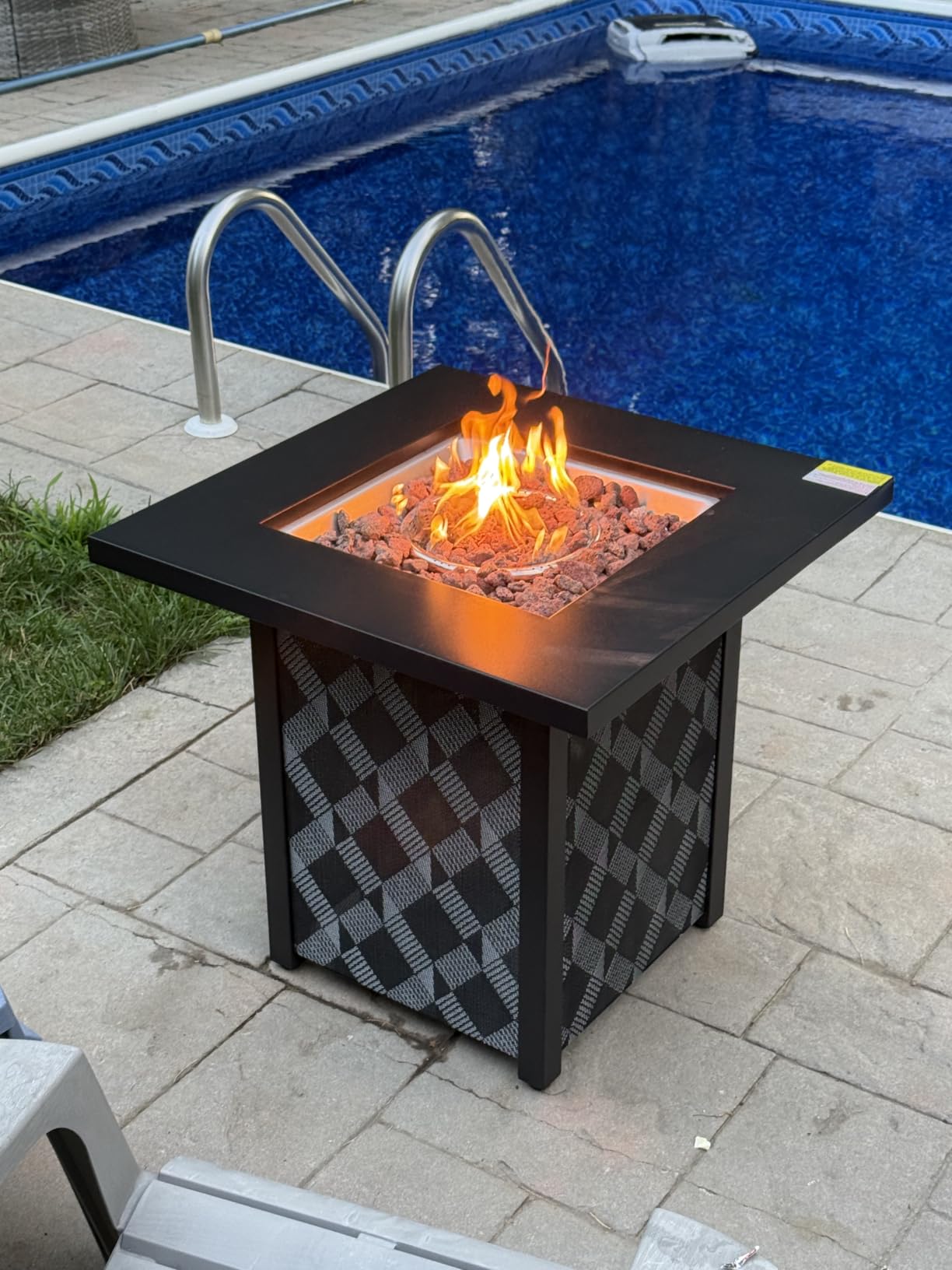 Ciays 43″ Fire Pit Table with Glass Beads & Lid, CSA-Certified Gas Fire Pit with Cup Holders, Hanging Shelf & Nylon Cover, Large Outdoor Fire Pit for Patio/Porch/Deck, 60,000 BTU Heat Output, CIFPT9B customer photo 1