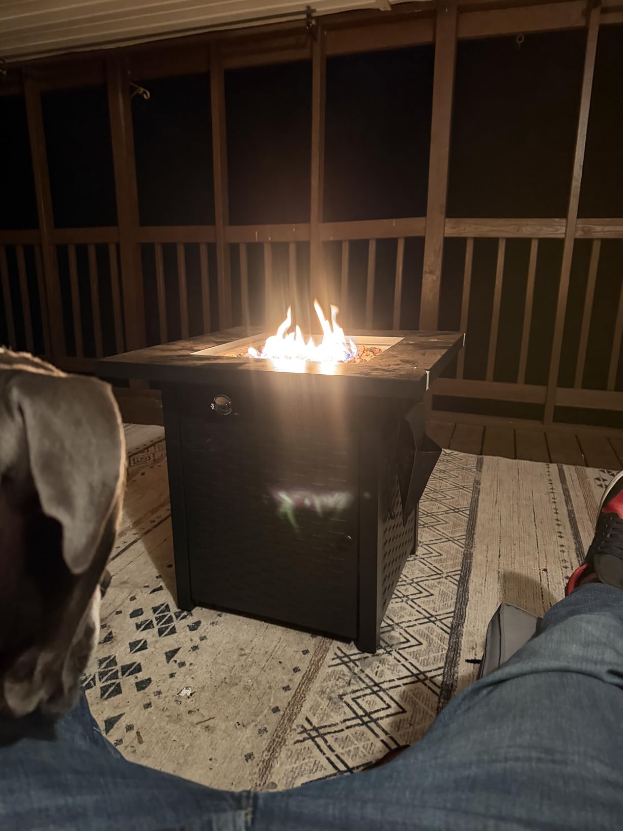 Ciays 43″ Fire Pit Table with Glass Beads & Lid, CSA-Certified Gas Fire Pit with Cup Holders, Hanging Shelf & Nylon Cover, Large Outdoor Fire Pit for Patio/Porch/Deck, 60,000 BTU Heat Output, CIFPT9B customer photo 2