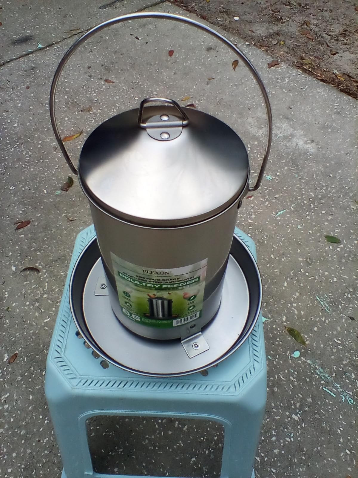 Plexon 17.6 Lb Hanging Chicken Feeder Metal Chicken Feeder with Handle no Waste Food - Stainless Steel - Turkey Duck Poultry Feeder - Heavy Duty Feeding Equipment - Grade Large customer photo 2