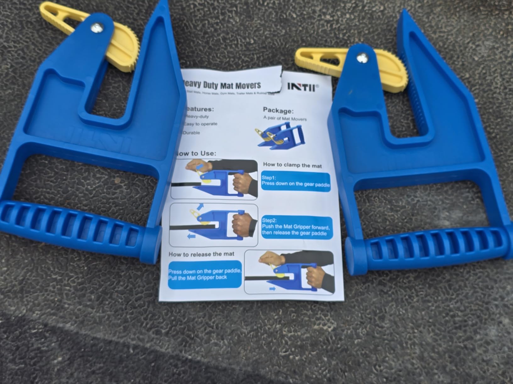 Heavy Duty Stall Mat Grippers - Pair of 2 Mat Movers Tool for Horse Stalls, Gym, Barn, and Trailer, Makes Moving Rubber Mats Easier, Saves Your Back and Hands customer photo 1