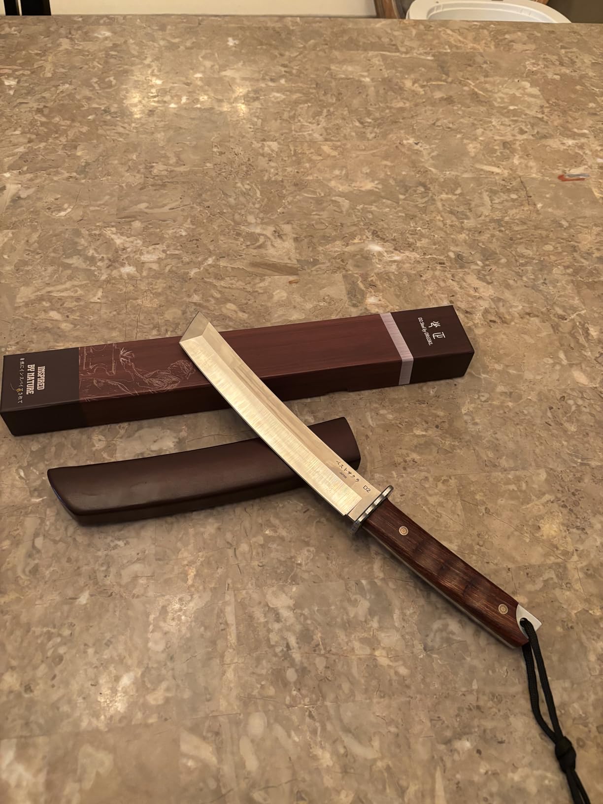 DRGSKL Japanese Fixed Blade Knife - Tanto Knife with Wooden Sheath | Forged from a Single Piece of D2 Steel, Full Tang Walnut Handle, Wooden Sheath, Gift Box customer photo 2
