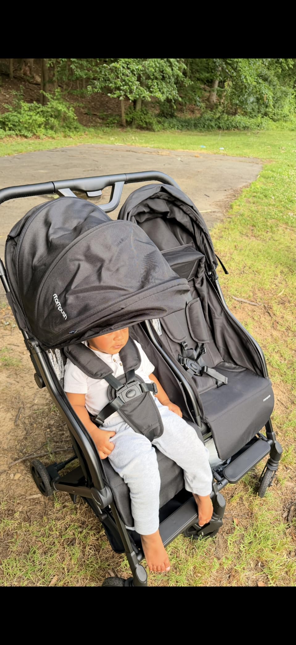 Mompush Lithe Double Stroller, Lightweight Side by Side, Infant & Toddler | 25 lbs design, 31.1-inch width fits doorways, one-step fold, independent recline, UPF50+ canopy, all-wheel suspension customer photo 2