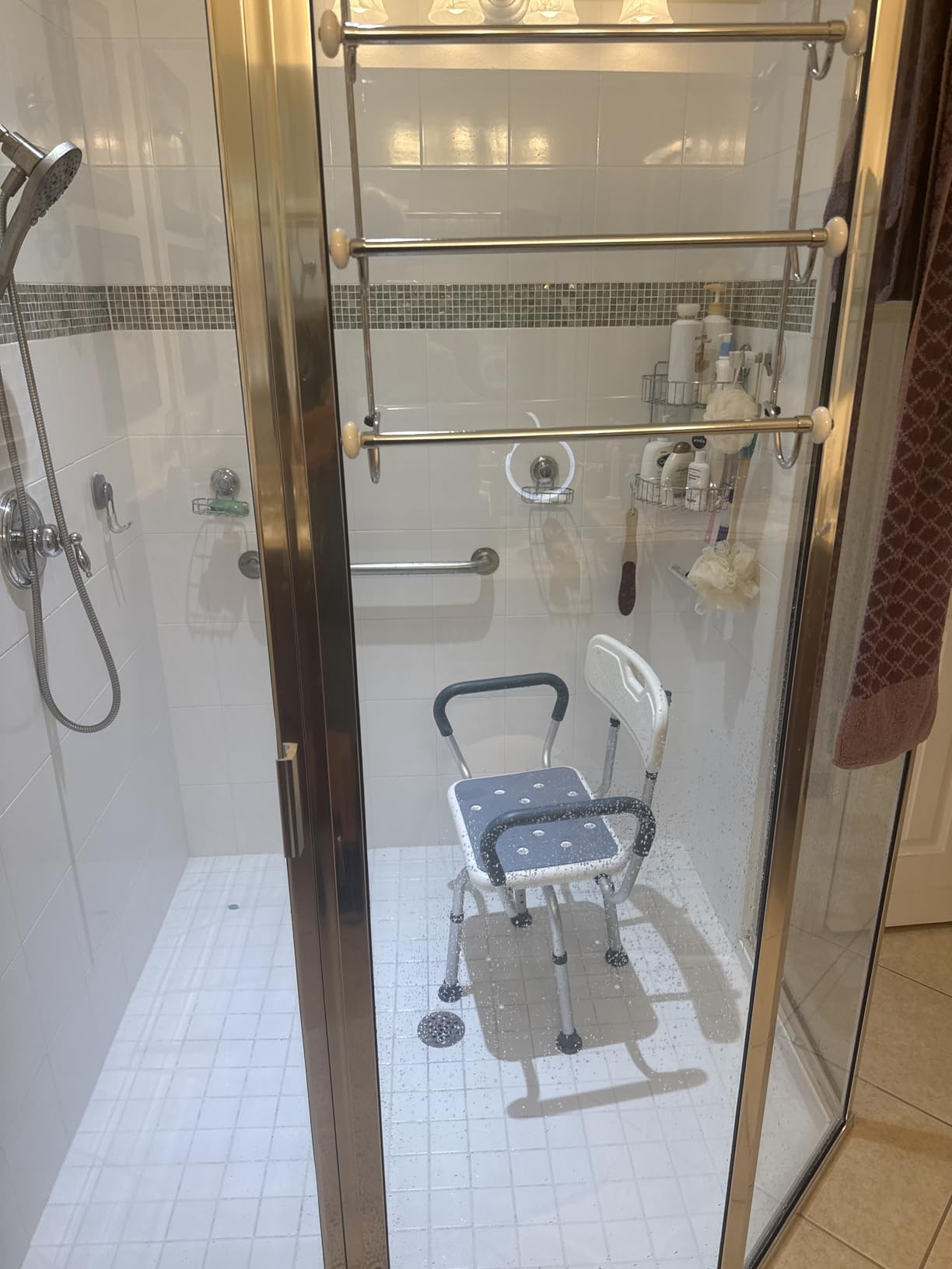 Swivel Shower Chair with Arms and Back, Heavy Duty Shower Seat for Inside Shower Stall and Bathtub, Height Adjustable Safety Bath Seat for Elderly, Adults, Handicap and Disabled customer photo 1
