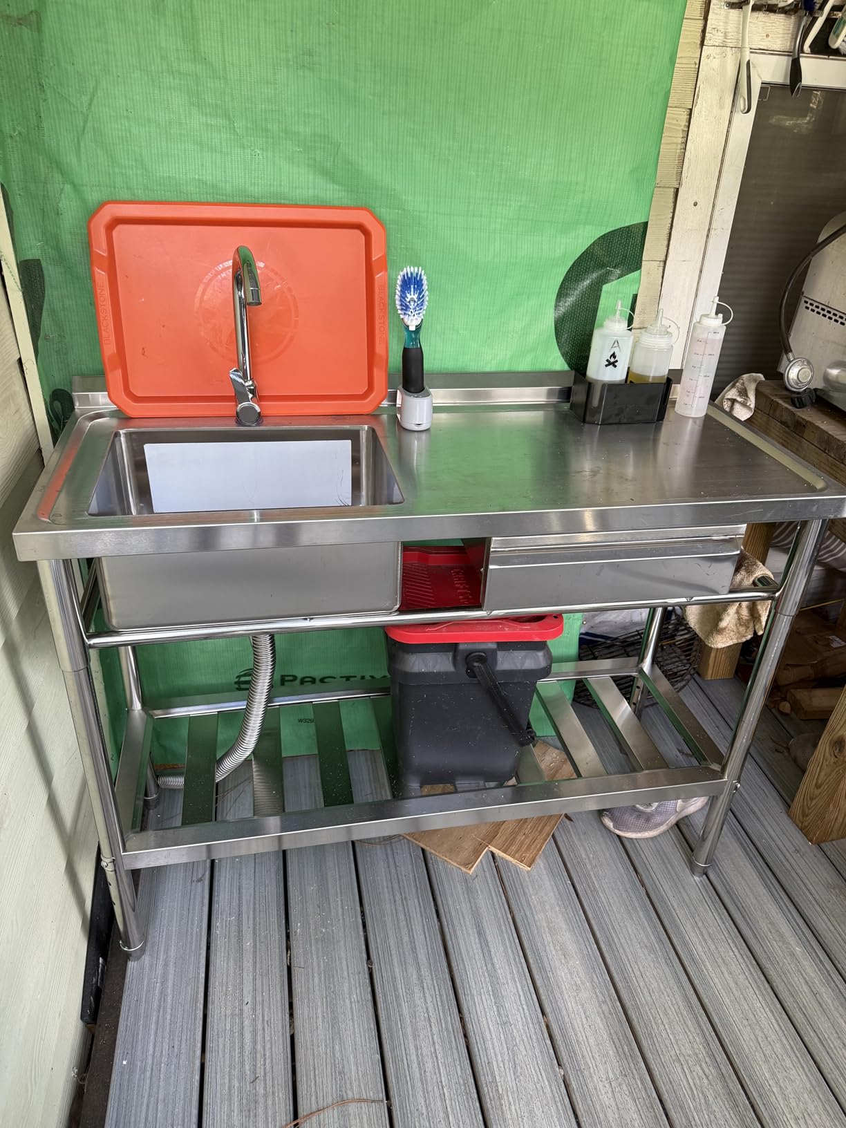 Stainless Steel Utility Sink, 47.2'' Free Standing Single Bowl Kitchen Sink with Cold and Hot Water Pipe, Right Drawer, Indoor and Outdoor for Laundry Room Farmhouse Kitchen(47.2 inch) customer photo 1