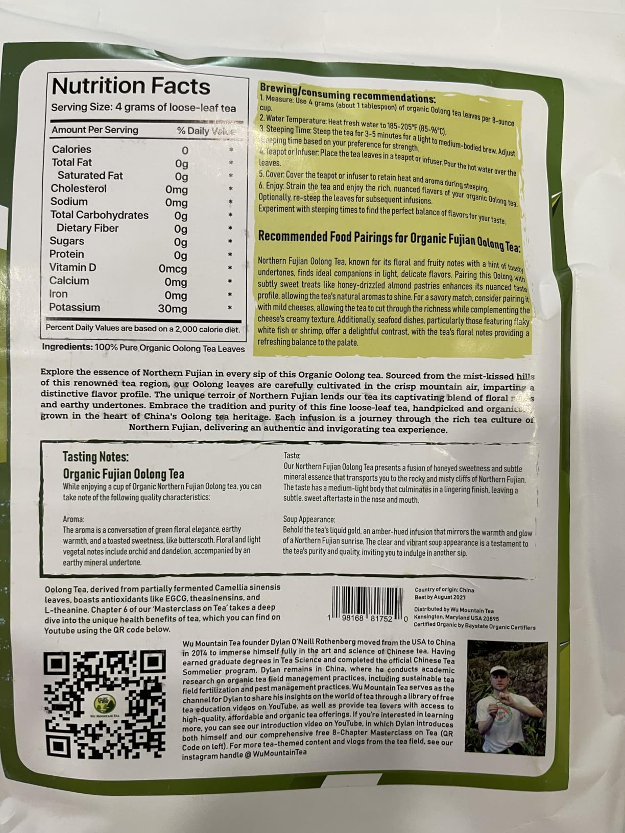 Wu Mountain Tea Organic Oolong Tea Loose Leaf, 1 lb - Premium Whole Leaf Chinese Oolong Tea Leaves, Smooth & Aromatic customer photo 2