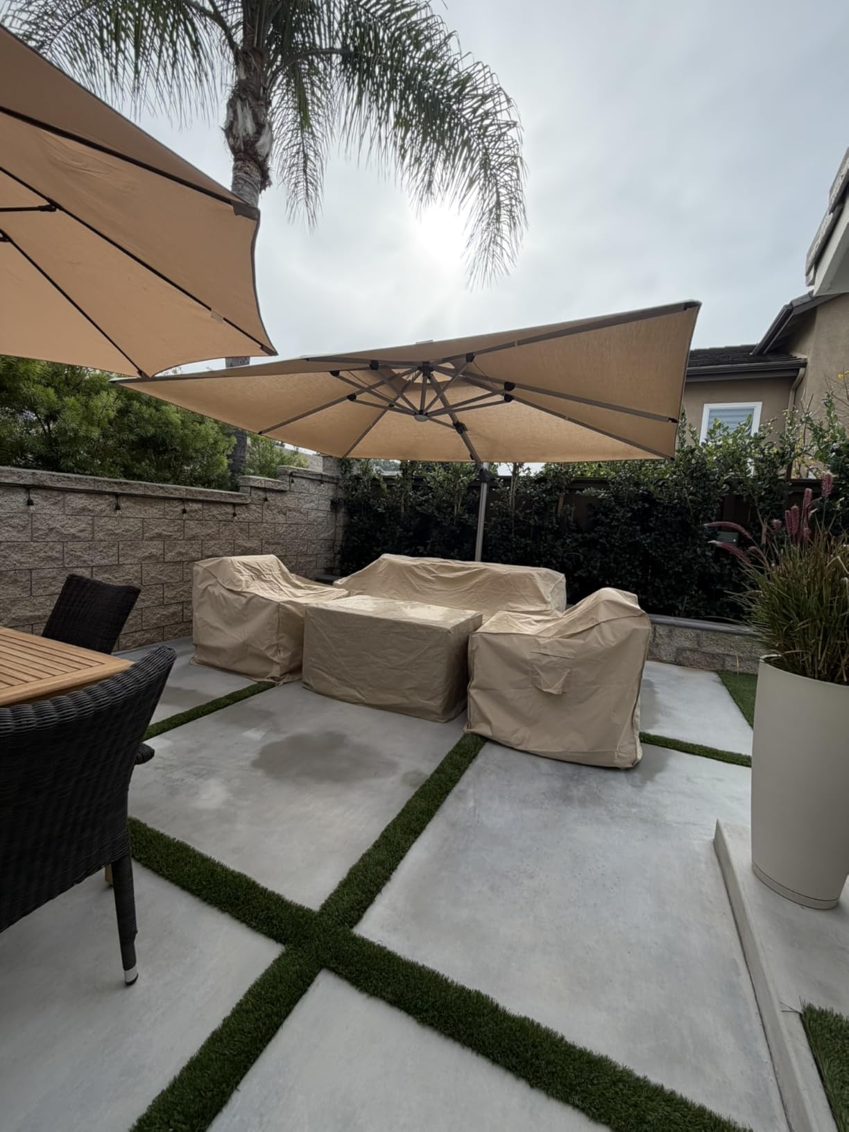 PURPLE LEAF Cantilever Umbrella 9' X 12' Solar LED Light Patio Deck, Beige customer photo 2