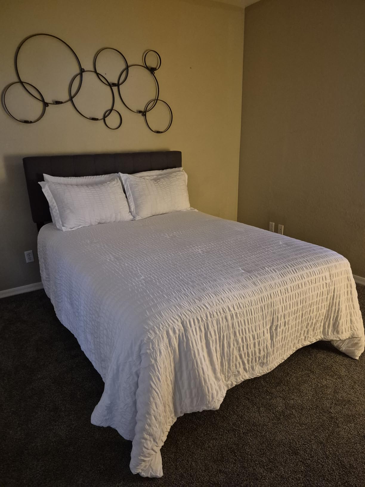 CozyLux Oversized King Comforter Set 120x98 in, 7-Piece Beige Seersucker | Covers the bed, not just the mattress - drapes past sides & foot, 240 GSM point-tack fill, 14 in deep pocket, OEKO-TEX customer photo 1