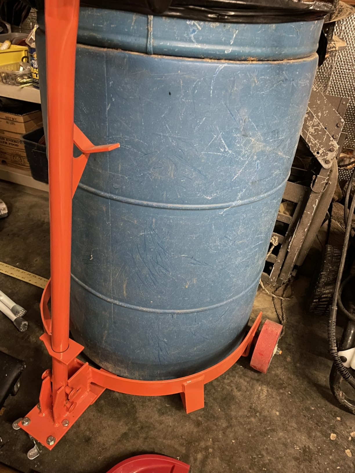 55 Gallon Drum Dolly Heavy Duty, 1200 lbs Capacity Barrel Cart with Adjustable Handle & Locking Caster, Low Profile Steel Drum Truck for Industrial, Warehouse, Workshop Use-Yellow customer photo 1