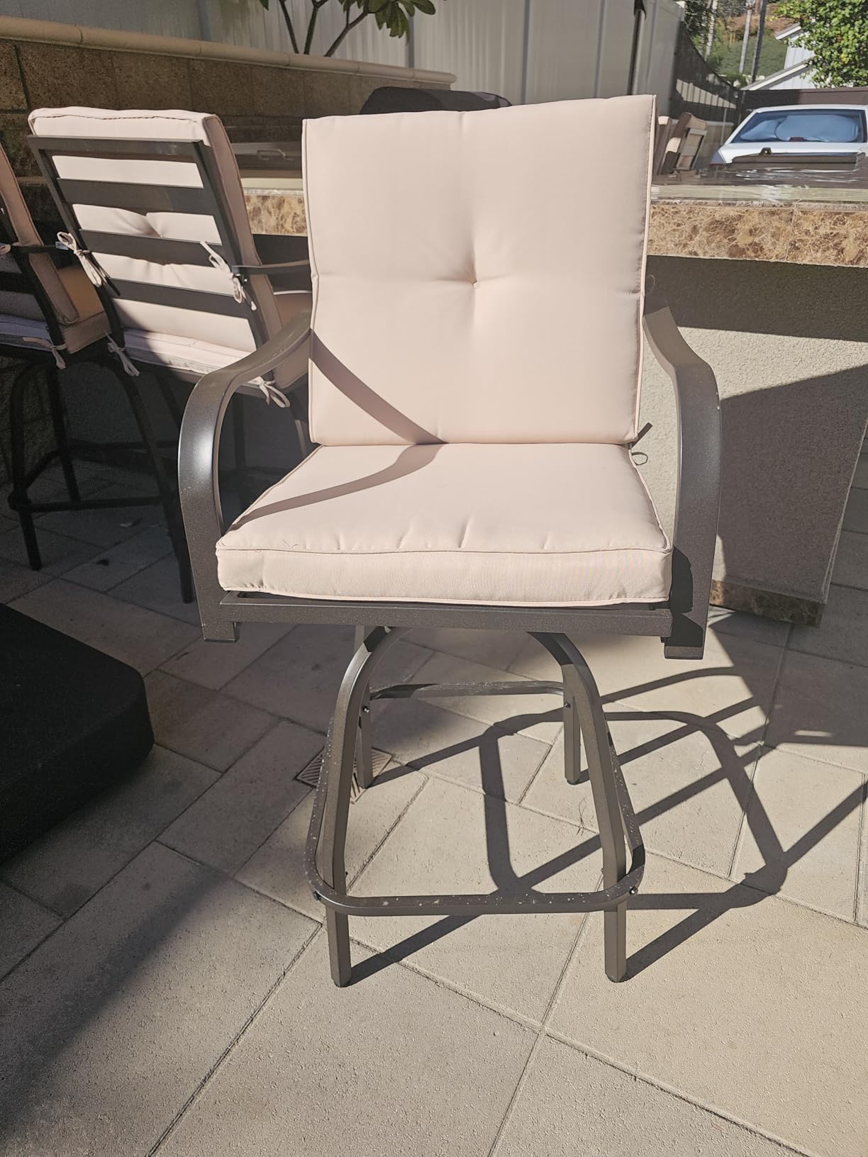 Swivel Outdoor Bar Stools Set of 2, Wicker Patio Chair 28”, Beige customer photo 1