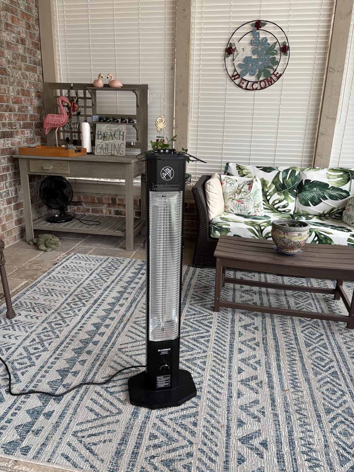 Outdoor Electric Patio Heater, Haimmy 34- inch Outdoor Electric Patio Heater, 1500W Instant Heating, 3 Heat Levels, Tip-Over & Overheat Protection, IPX5 Waterproof Tower Space Heater customer photo 1