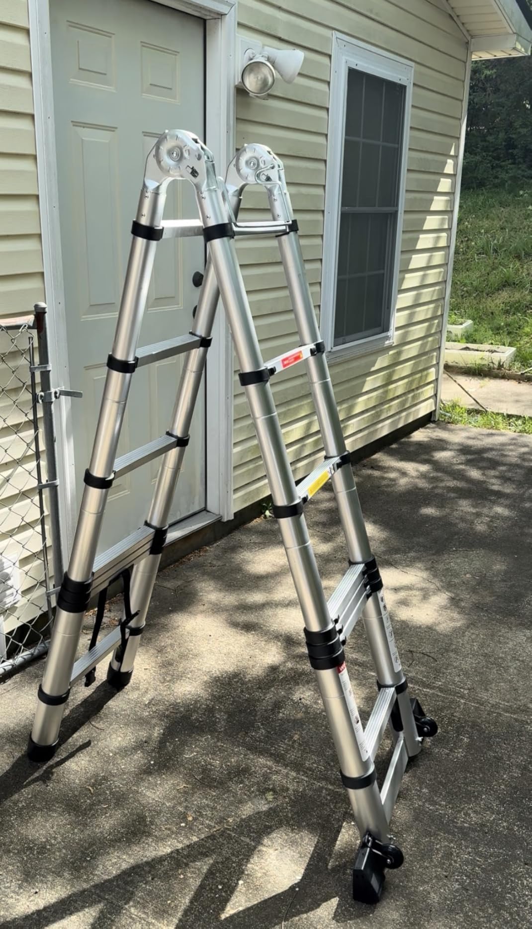 Telescoping Ladder with Hooks, 20.3 FT, Stabilizer & Wheels, Silver customer photo 1