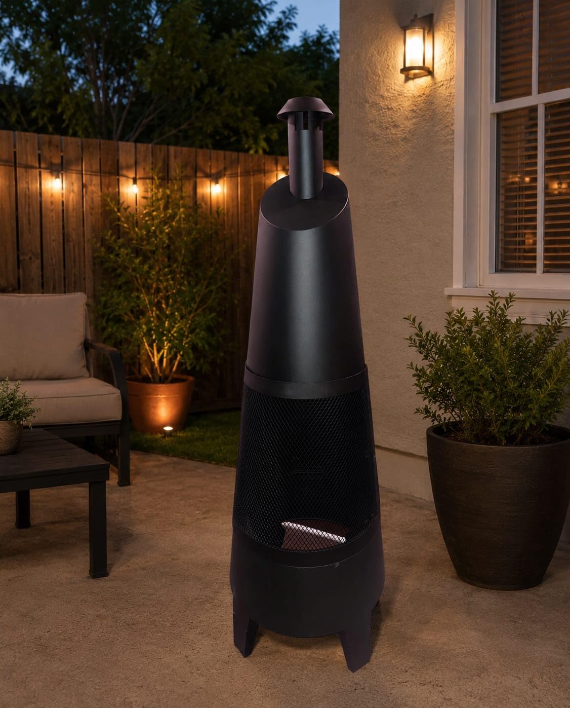 SUNJOY 57 Inch 2-in-1 Chiminea Fire Pit & Grill - Grey Metal Outdoor Chiminea with Removable Stainless Steel Grill Grate, PVC Cover, and Mesh Safety Screen Door customer photo 1