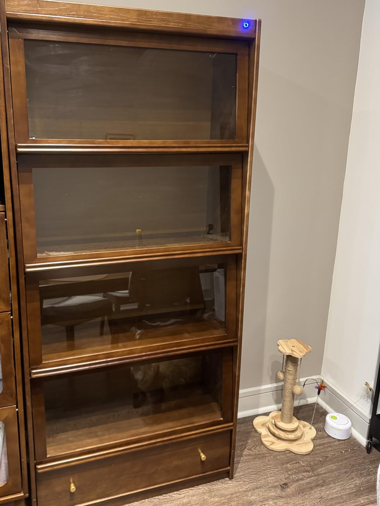 AnywaySWood 73 inch H Tall Solid Wood Bookcase with Flip-Up Tempered Glass Doors and 3 Color Led Lights, 4 -Tier Wooden Bookshelf with 1 Drawer, Display Cabinet Kitchen Pantry for Living Room, Office customer photo 1