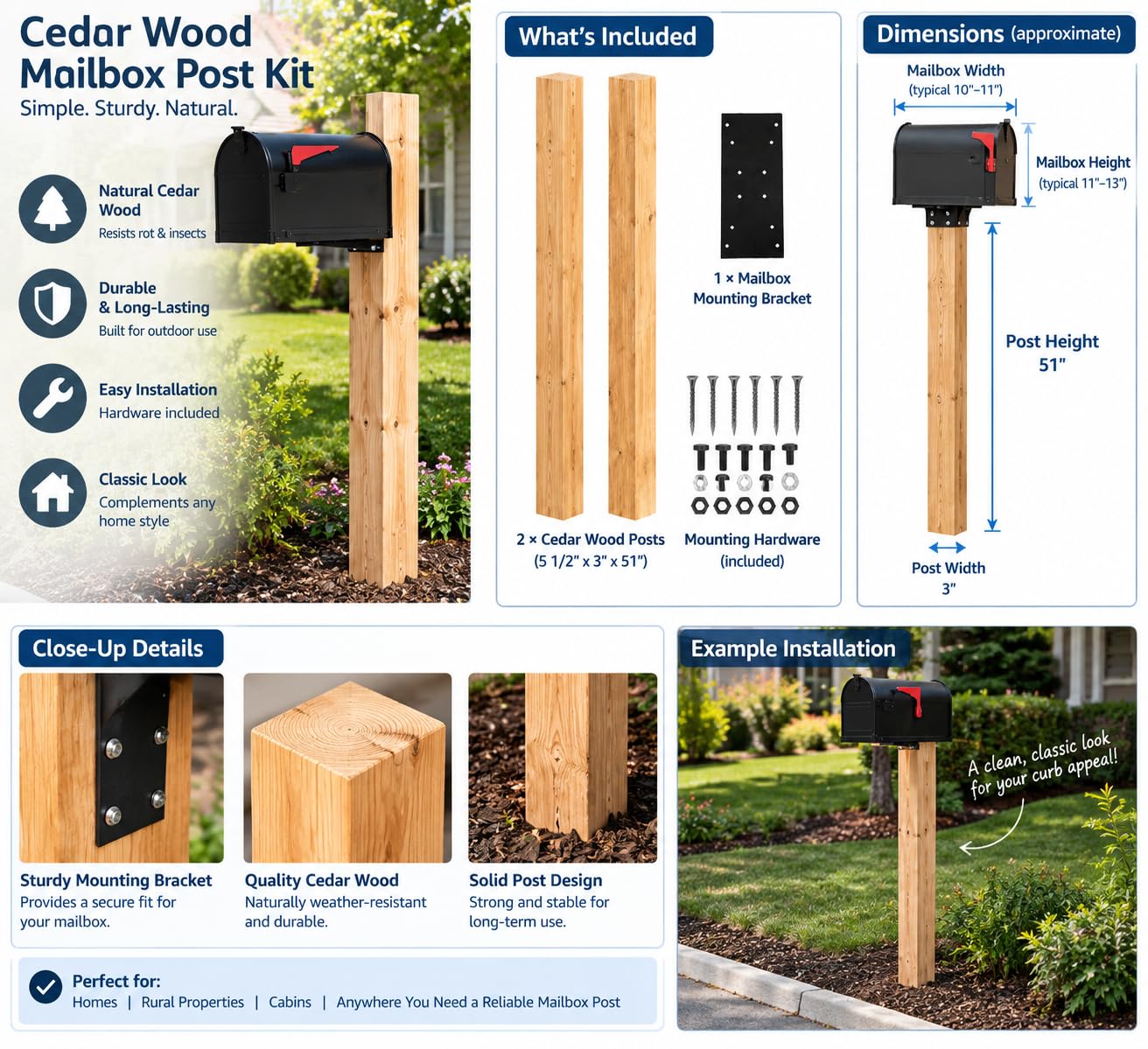Ilyapa Cedar Wooden Mailbox Post for Outside - 51x3x3 Wood Post Kit customer photo 1