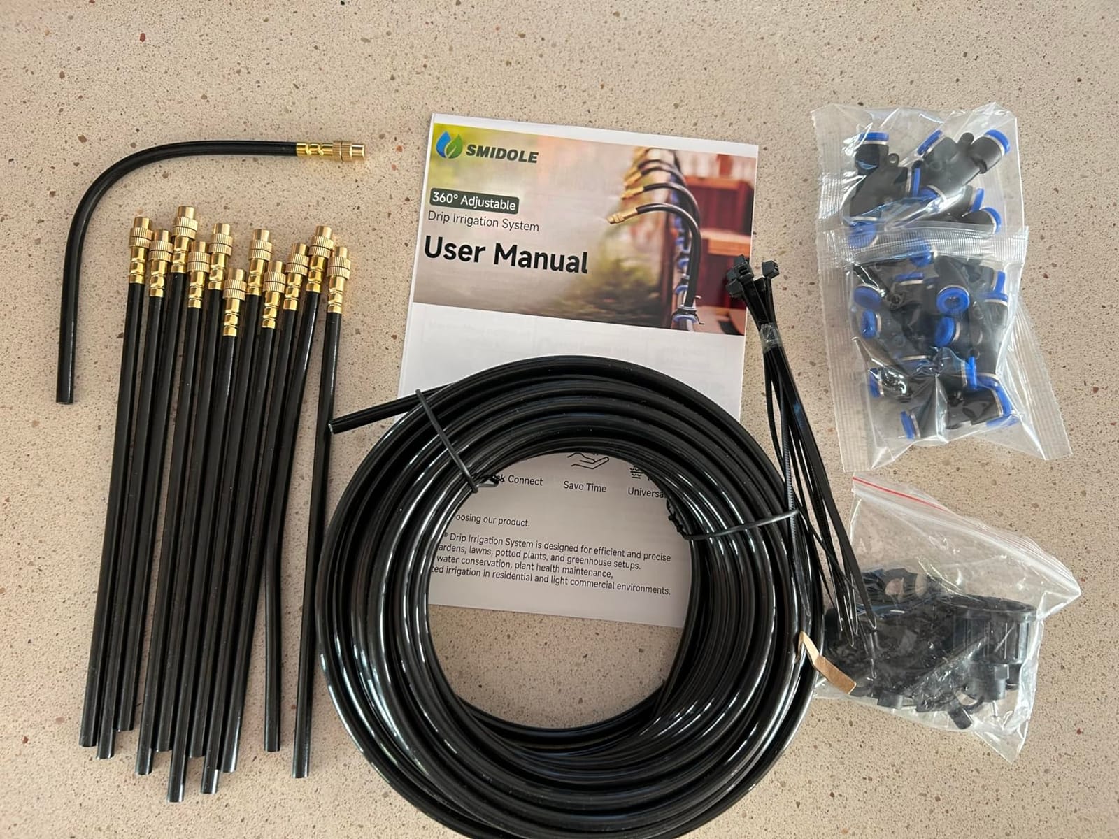 50FT Drip Irrigation Kit, 360° Adjustable Garden Watering System with 1/4