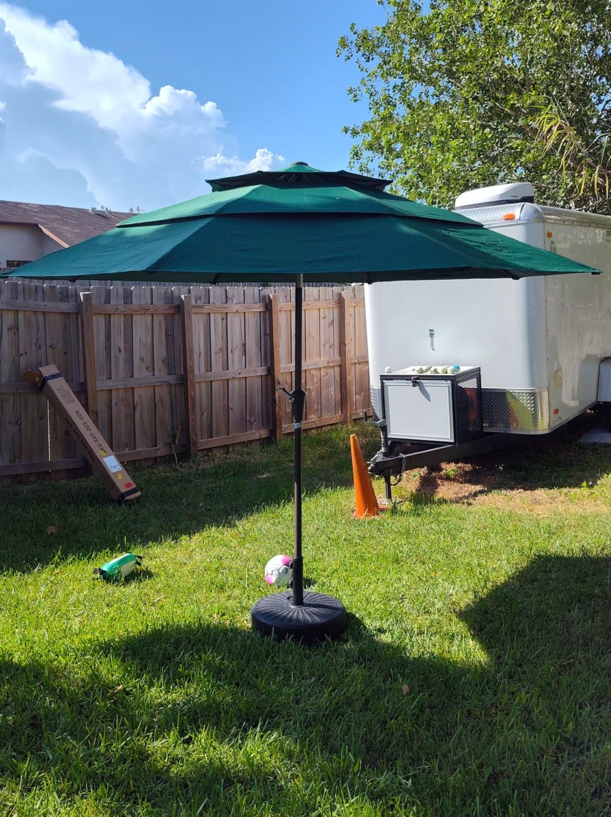10ft Patio Umbrella, 3-Tier Vented Outdoor Table Umbrella with 8 Sturdy Fiberglass Ribs, Windproof Market Umbrella with Push Button Tilt and Crank, UV Protection for Deck, Pool, Sky Blue customer photo 2