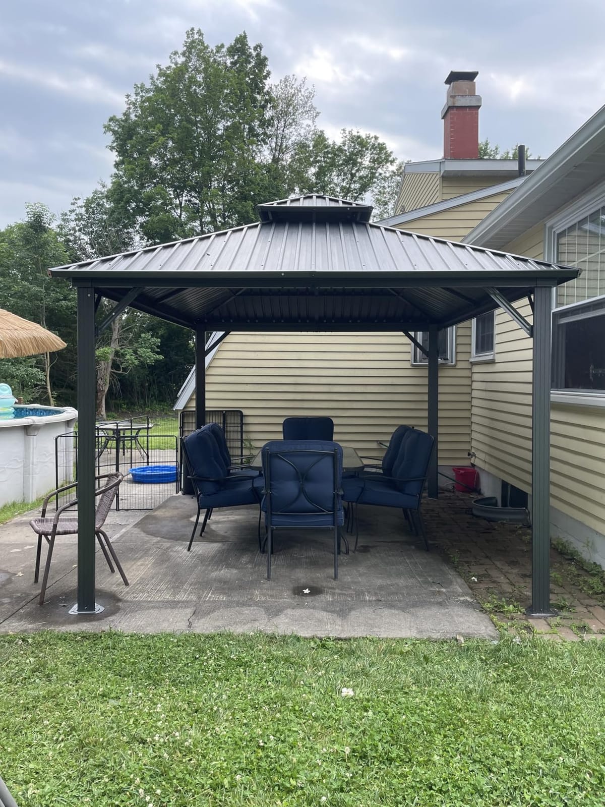 AirWire 8'x8' Hardtop Aluminum Gazebo with Curtains & Netting Dark Gray customer photo 2