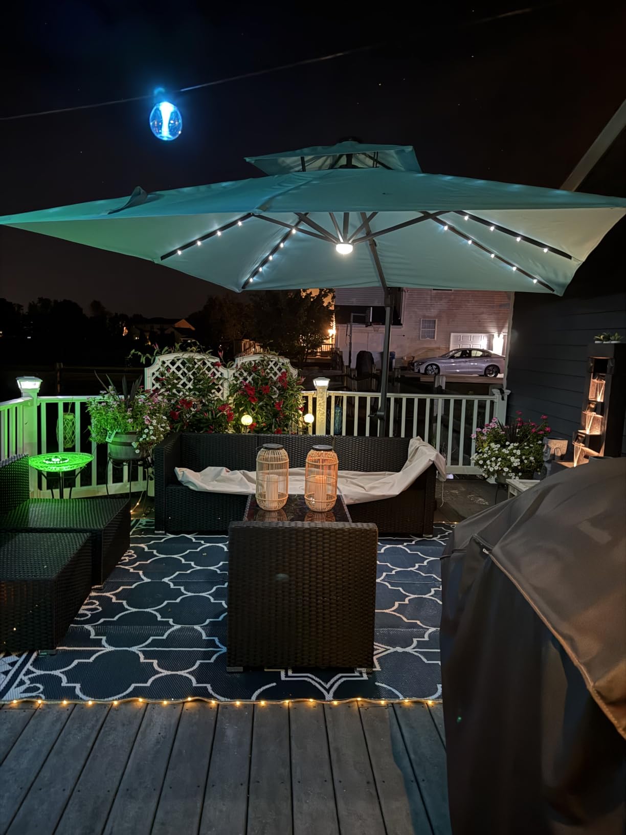 Best Choice Products 12x12ft LED Cantilever Patio Umbrella w/Base Included & 360° Rotation, Large Solar Offset Hanging Outdoor Sun Shade for Deck, Backyard Table w/Stand & Lights – Ivory customer photo 1