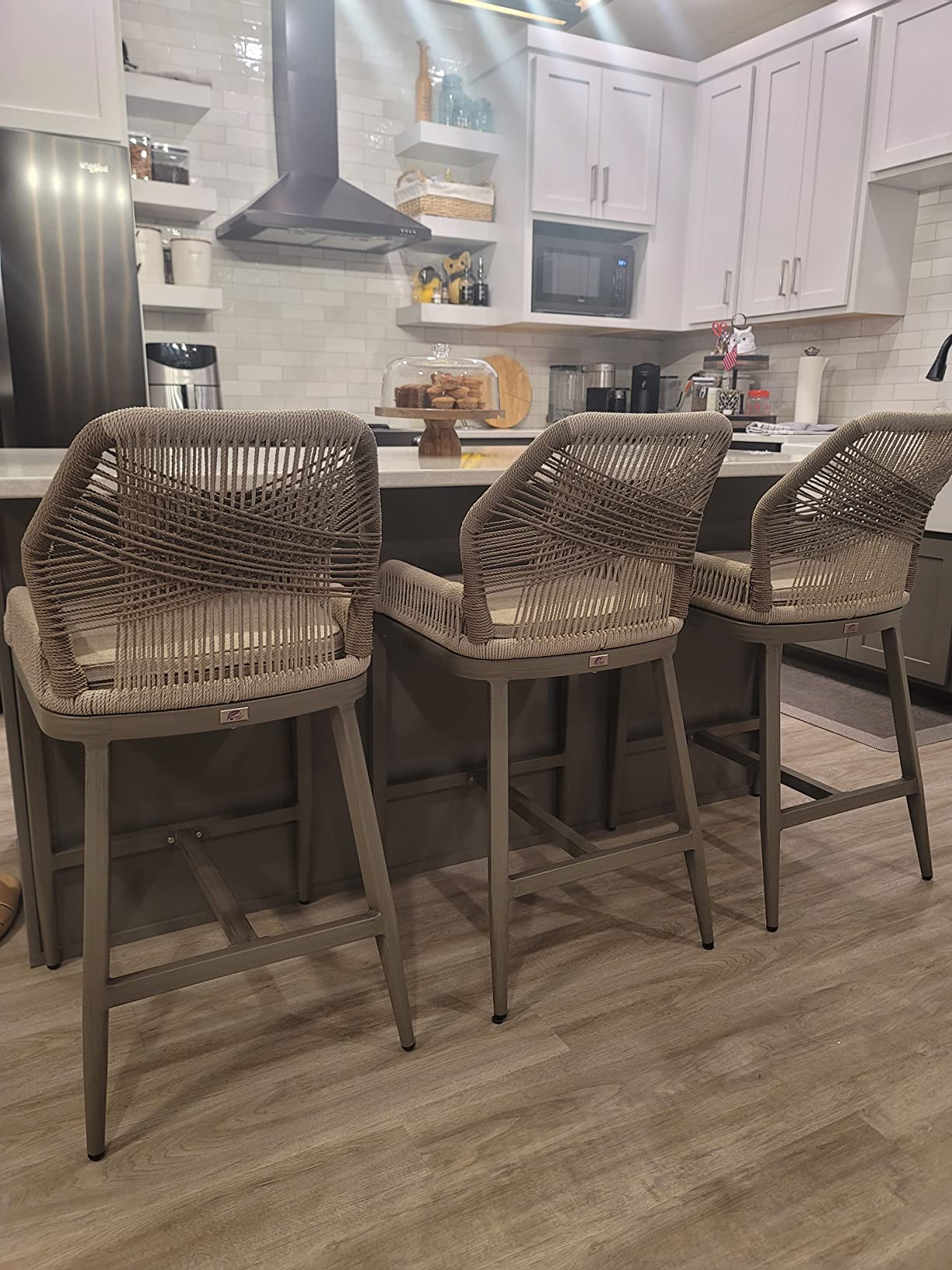 PURPLE LEAF Swivel Counter Height Bar Stools Set of 2, Cushion, Teak customer photo 1
