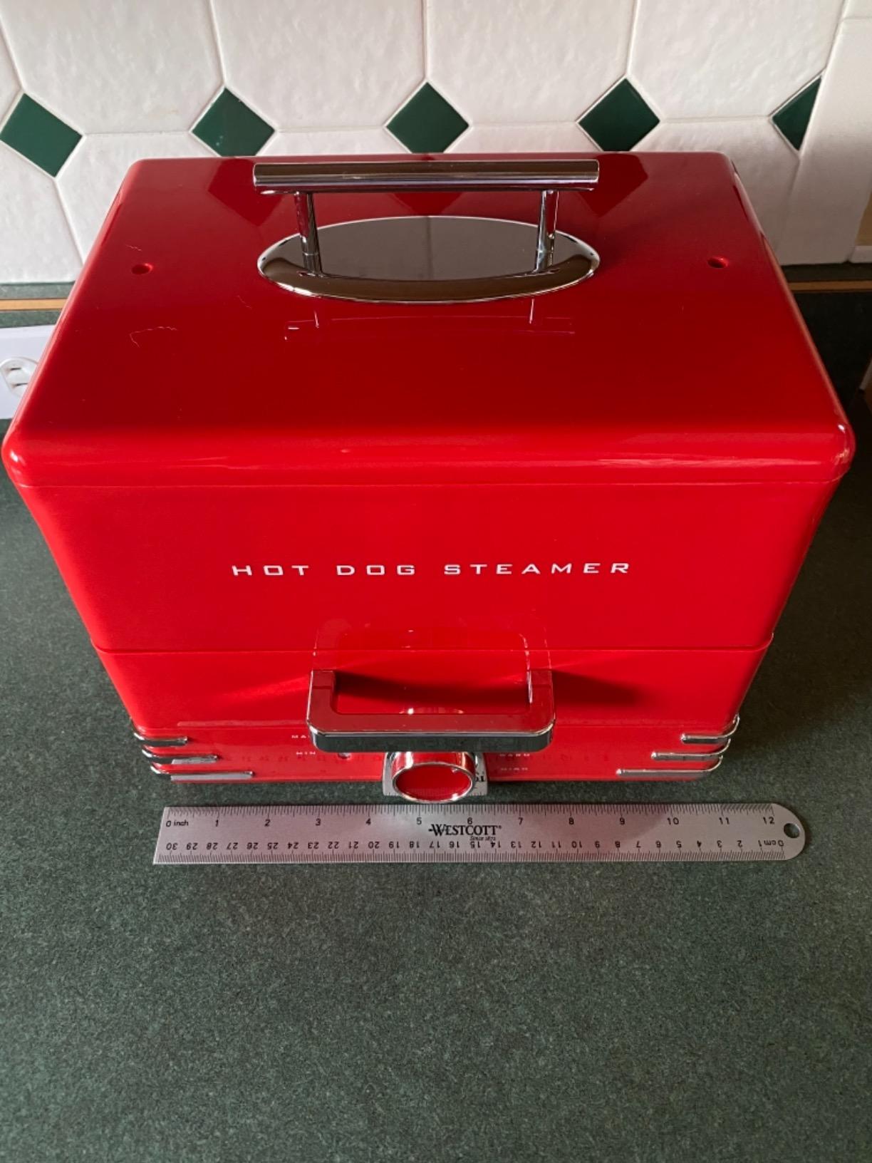 Nostalgia Diner Style Hot Dog Steamer – 8 Hot Dog and 4 Bun Capacity – Perfect for Breakfast Sausages, Brats, Vegetables, or Fish – Red customer photo 2