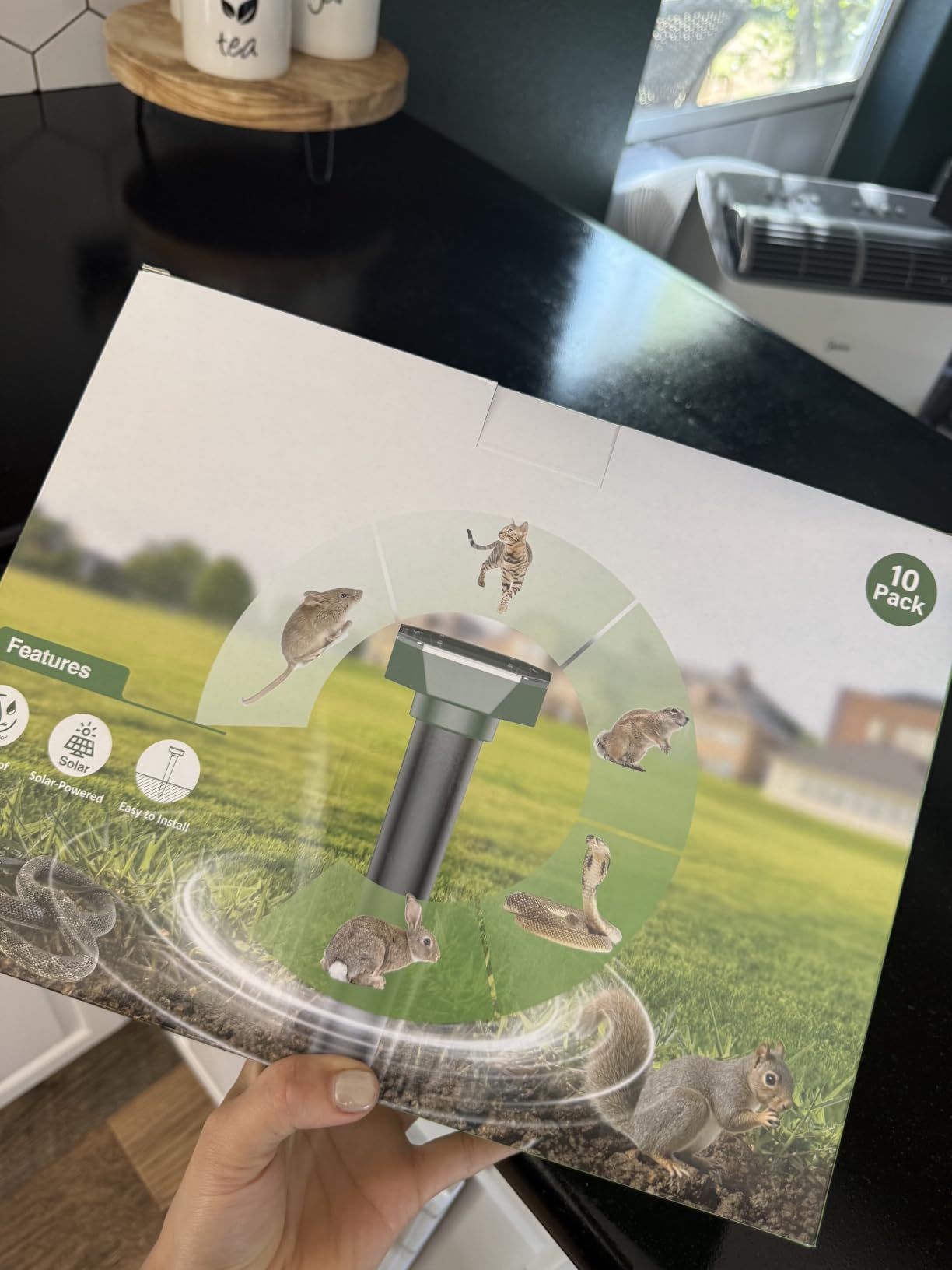 Snake & Mole & Rabbit & Skunk Repellent Solar Powered, Upgraded Ultrasonic Deterrent, IP65 Waterproof, Gopher Groundhog Chipmunk Raccoon and Vole Repellent & Deterrent for Lawn & Garden, 4 Pack customer photo 1
