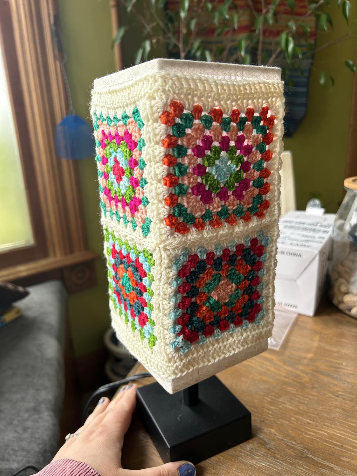 aooshine Small Bedside Table Lamp for Bedroom - Square Cream Fabric Shade customer photo 1