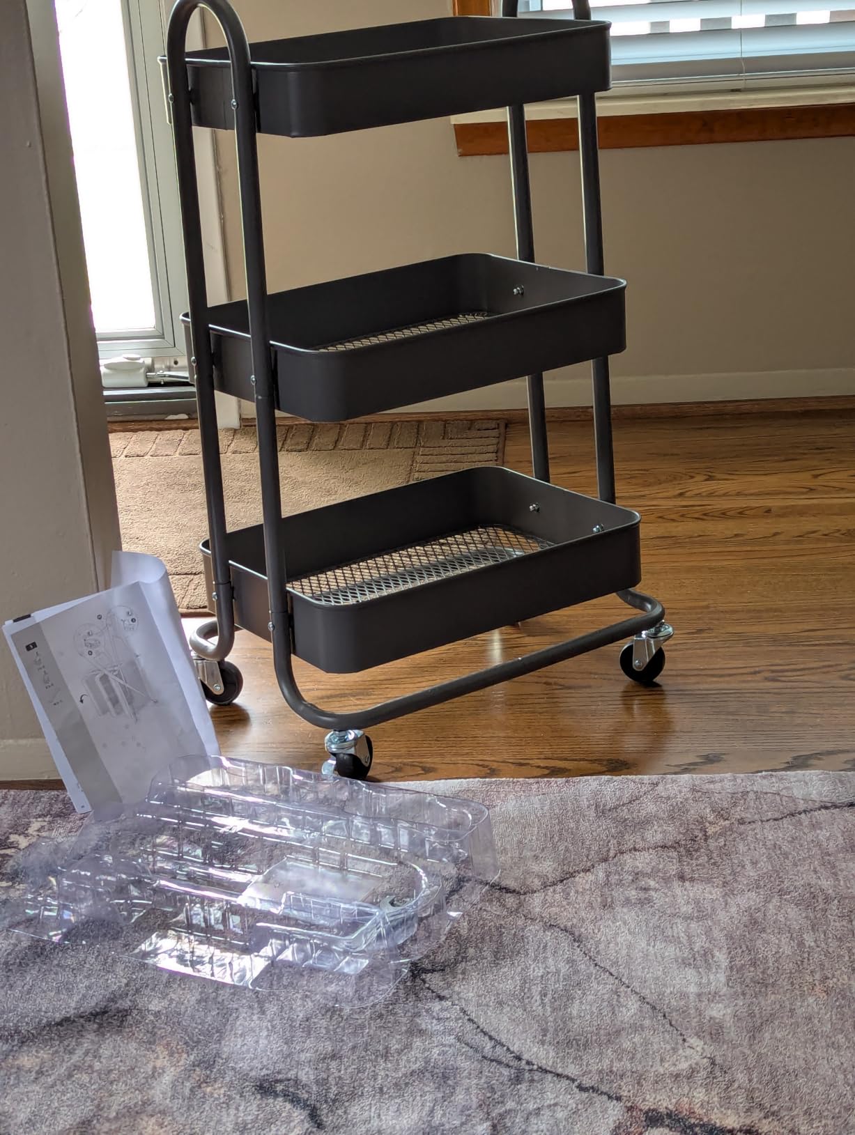 Amazon Basics 3-Tier Rolling Utility or Kitchen Cart, Lockable Wheels, Multifunctional Storage, Metal Storage Organizer, Portable, Dusty Pink customer photo 1