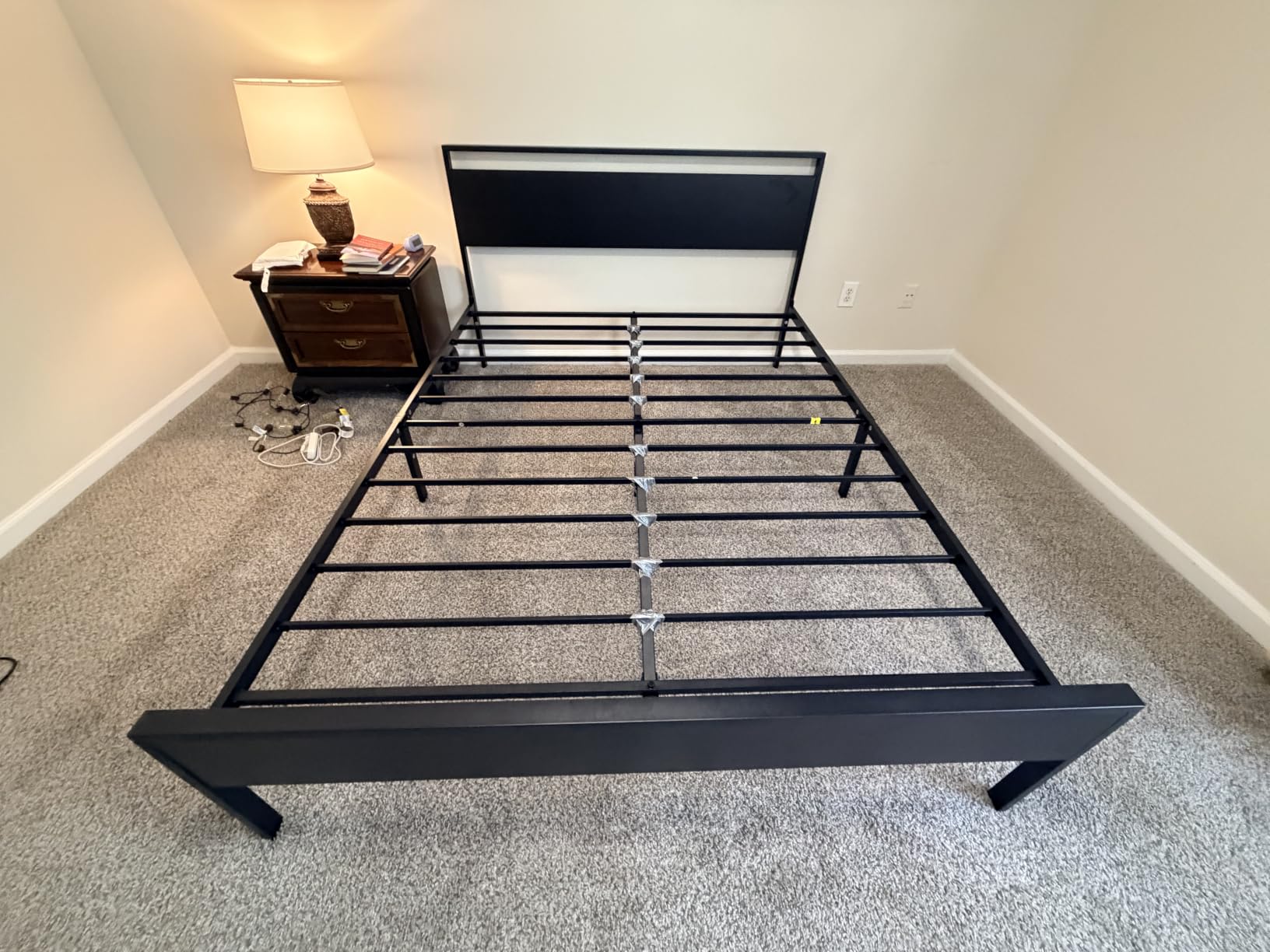 SHA CERLIN 14 Inch Queen Size Metal Platform Bed Frame with Wooden Headboard and Footboard, Mattress Foundation, No Box Spring Needed, Large Under Bed Storage, Non-Slip Without Noise, Mahogany customer photo 1