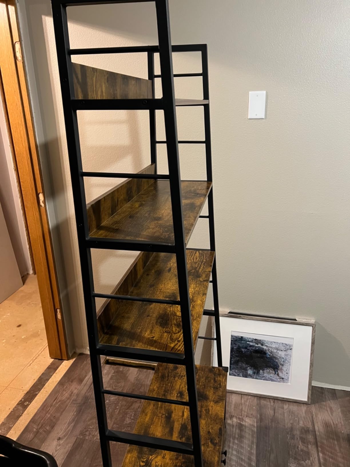 IRONCK 4 Tier Ladder Bookcase with Louvered Doors Rustic Brown customer photo 1