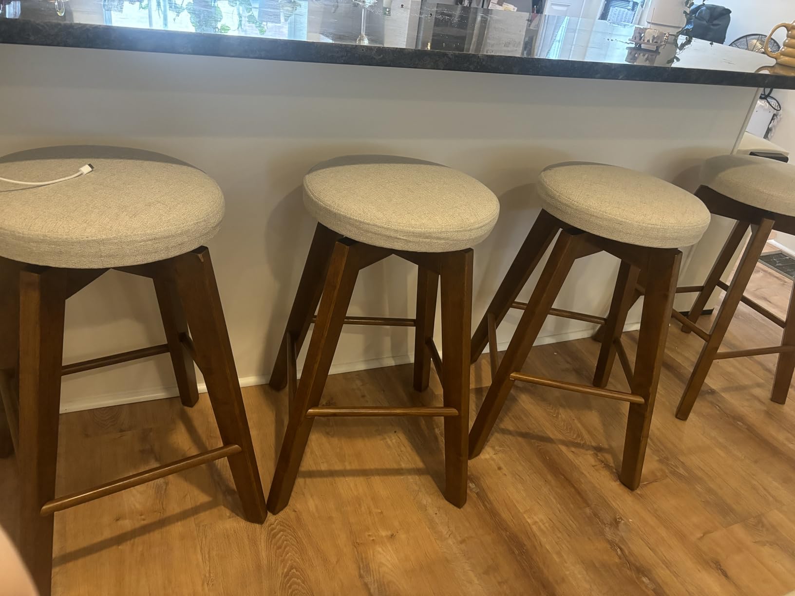 Nathan James Barker Classic Counter Height Wood Barstool with Leather Removable Cushion, Backless Island 24