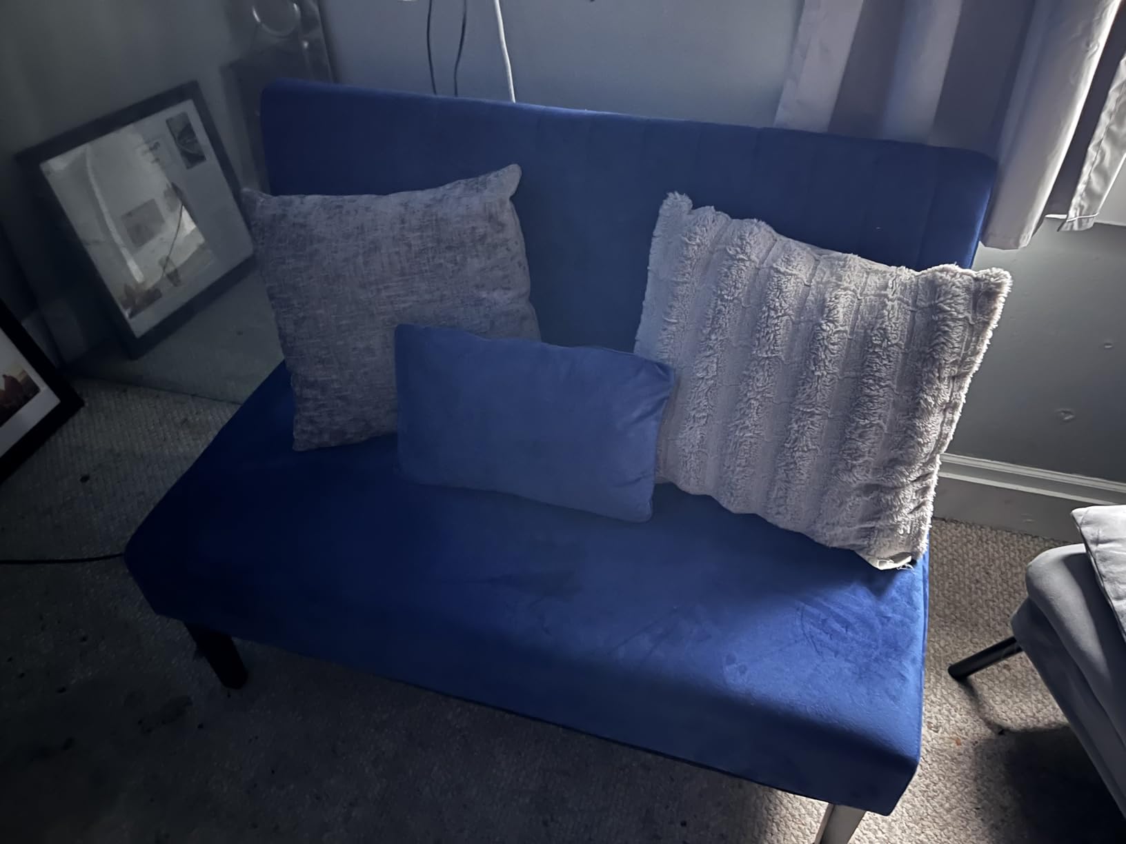 Grey Velvet Armless Loveseat with USB, Small Cozy Couch for Living Room customer photo 1