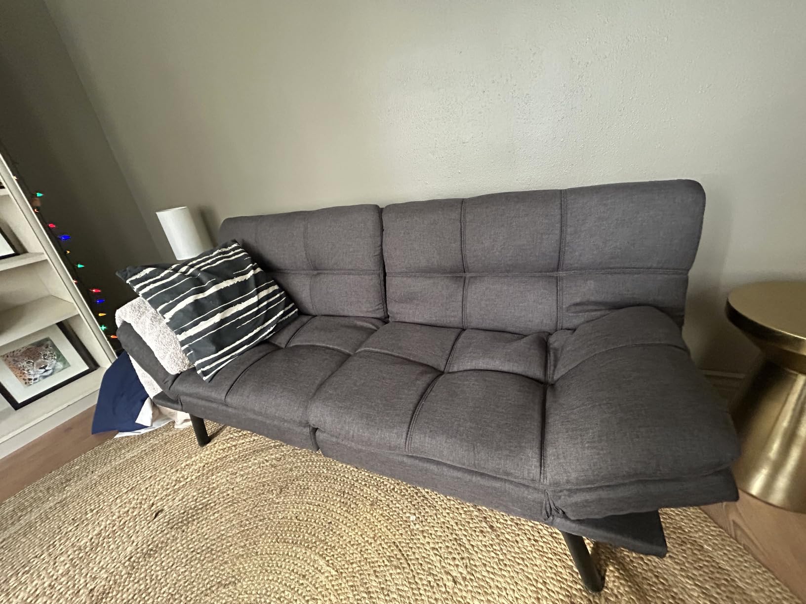 MUUEGM Futon Sofa Bed Memory Foam Futon Sofa Sleeper Couch,Convertible Modern Futon for Living Room,Love seat for Apartments Office Small Spaces,w/Adjustable Armrests Backrest,Linen Fabric,Grey customer photo 2