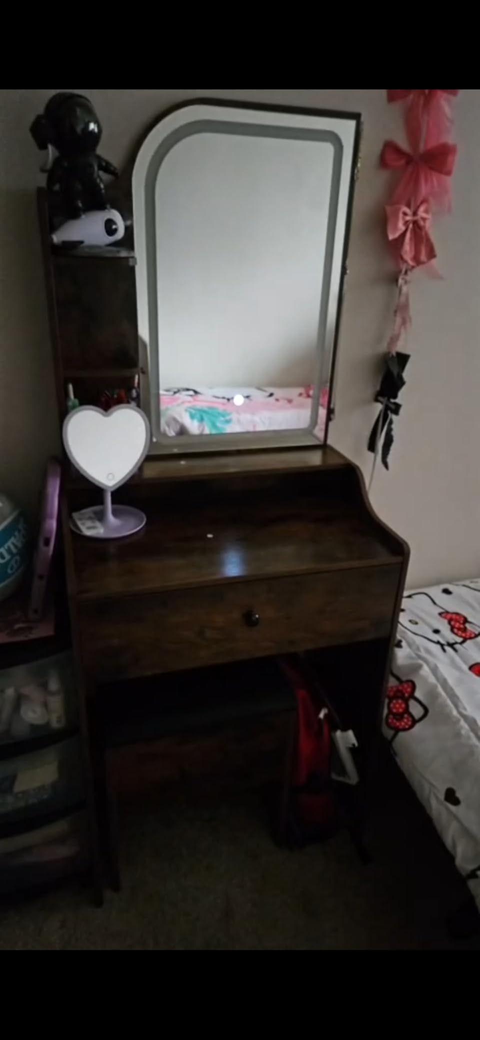 LIKIMIO Small Vanity Desk with Mirror Lights and Storage Stool customer photo 2