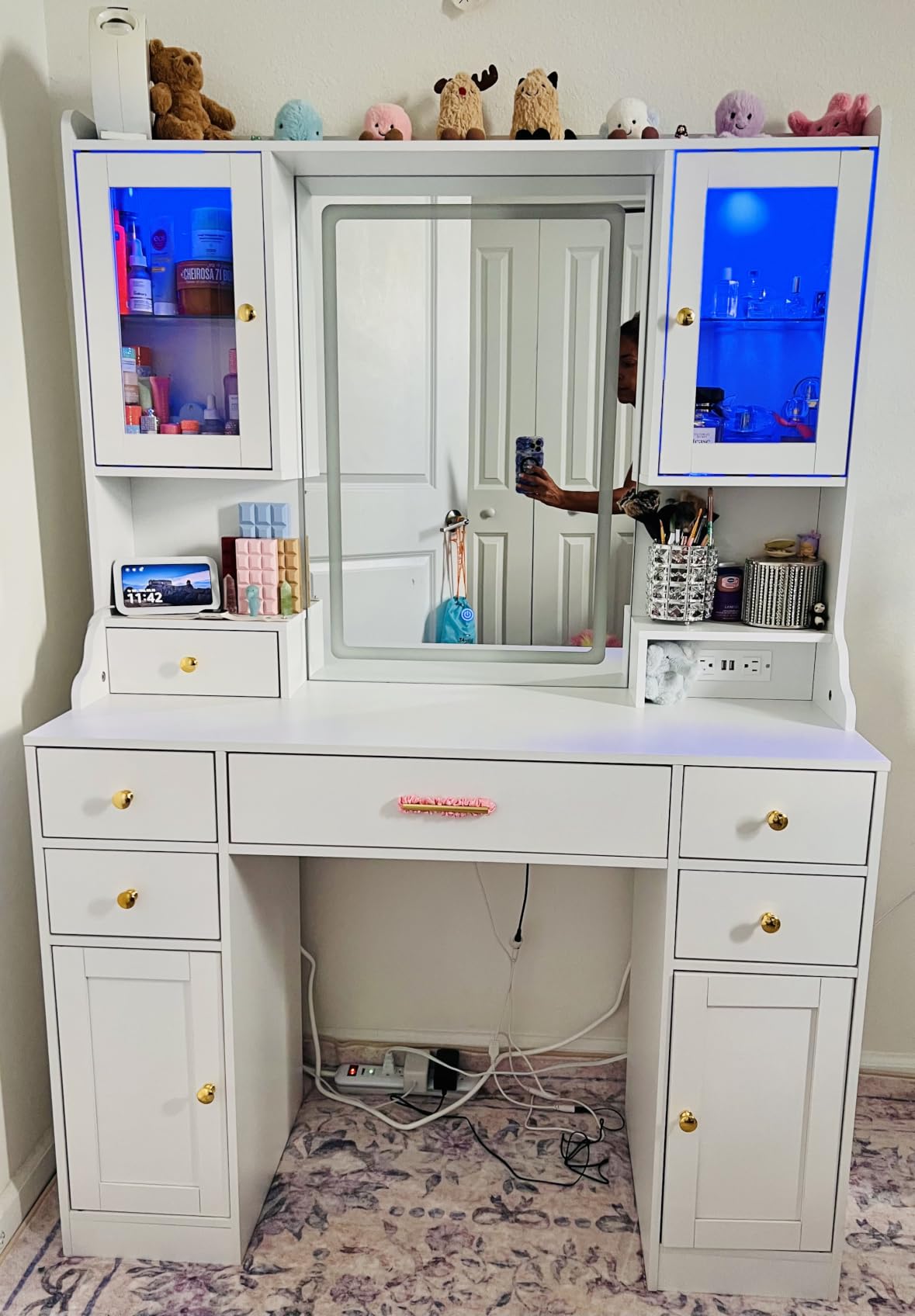 CSZZD White Makeup Vanity Desk with LED Mirror & RGB Cabinets customer photo 1