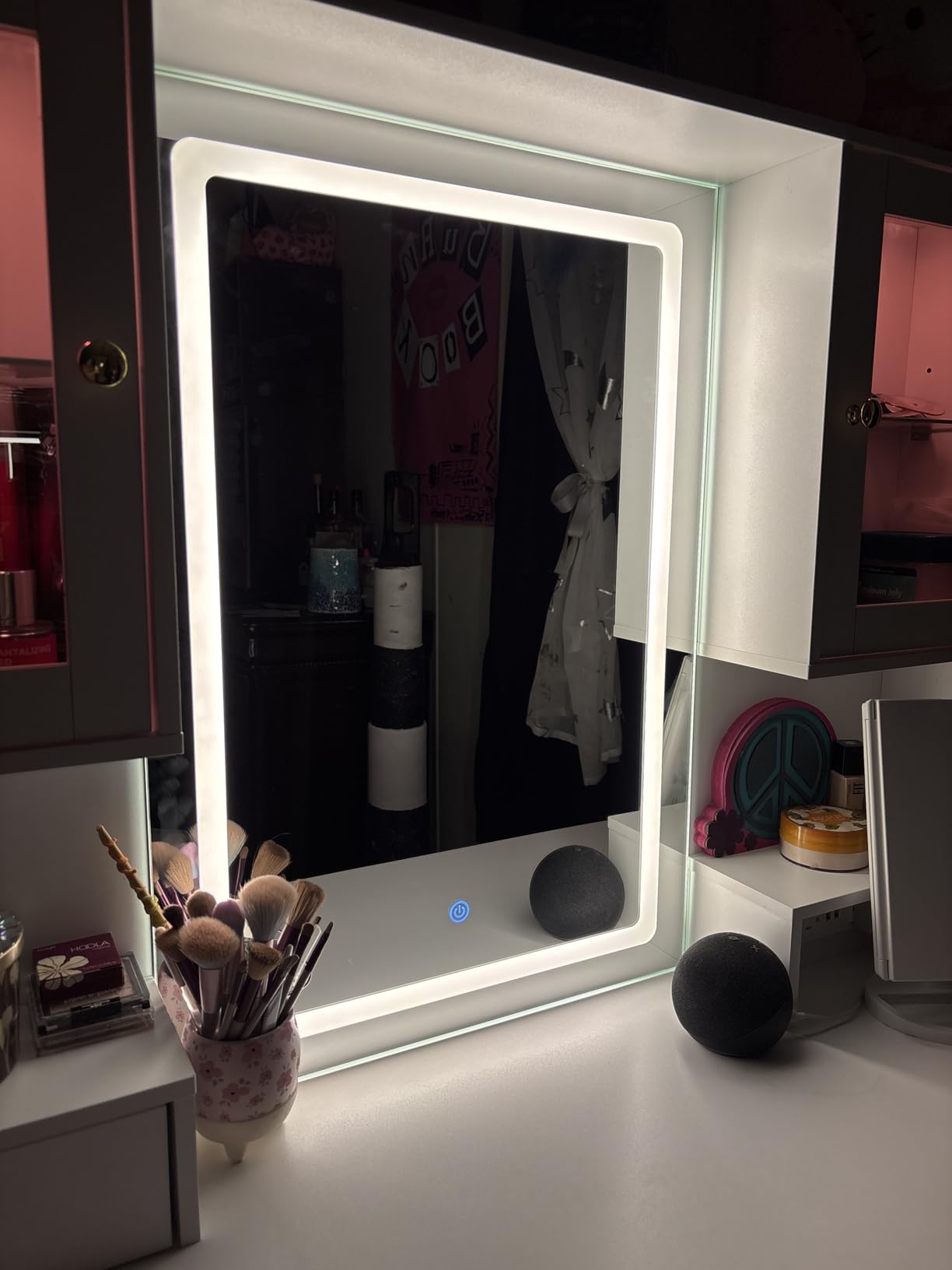 CSZZD White Makeup Vanity Desk with LED Mirror & RGB Cabinets customer photo 2