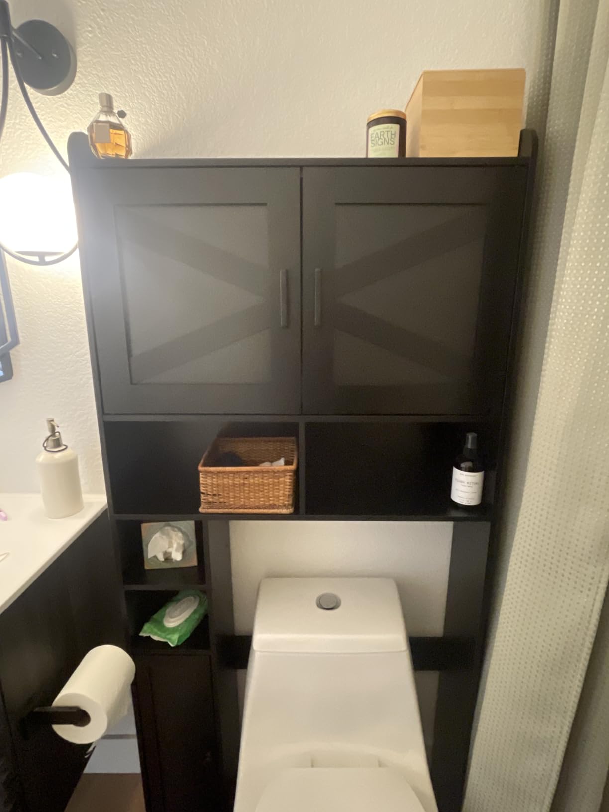 Homhedy Wooden Over The Toilet Storage Cabinet with Barn Door customer photo 2