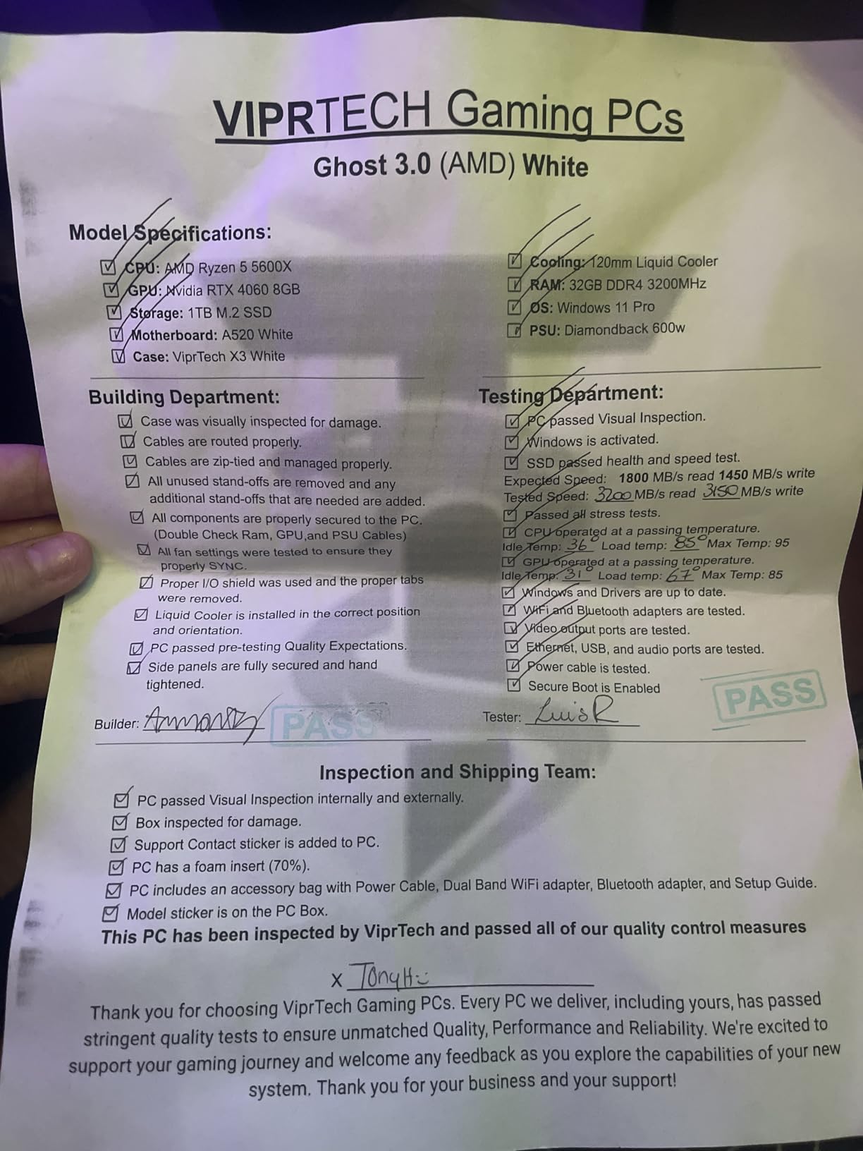 VIPRTECH Ghost 3.0 GamingPC, Ryzen 7, RTX 4060 8GB, 16GB/1TB SSD Onyx Black customer photo 2