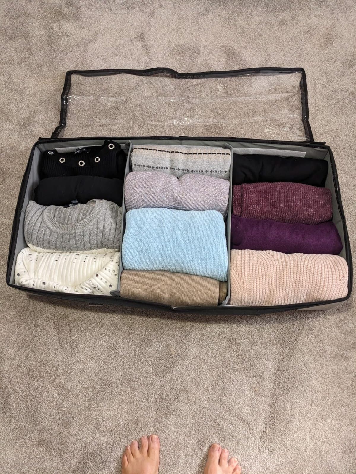 Vailando Side-Supported Under Bed Storage Containers, 6 Inches Tall 60L Underbed Storage Bins with Sturdy Handles and Sidewalls, Closet Organizer for Clothes, Blankets, Seasonal Items, Beige, 2-Pack customer photo 1