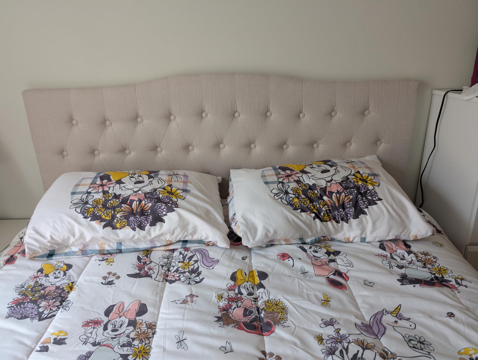 Tufted Headboard King Size, Solid Wood Adjustable Height Head Board, Beige customer photo 2