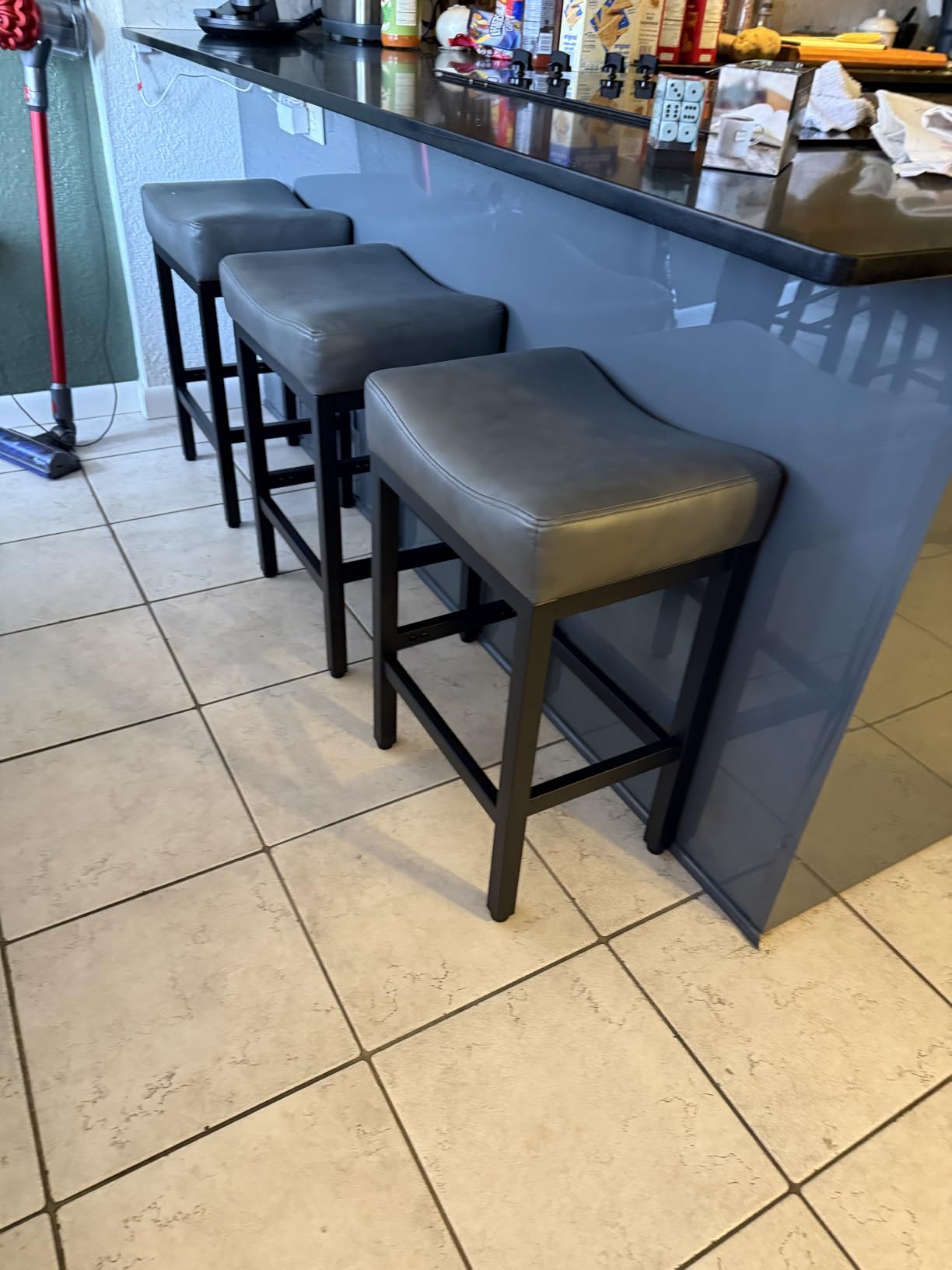 Raynesys 24 Inche Bonded Leather Counter Height Bar Stools Set of 2 Square customer photo 2